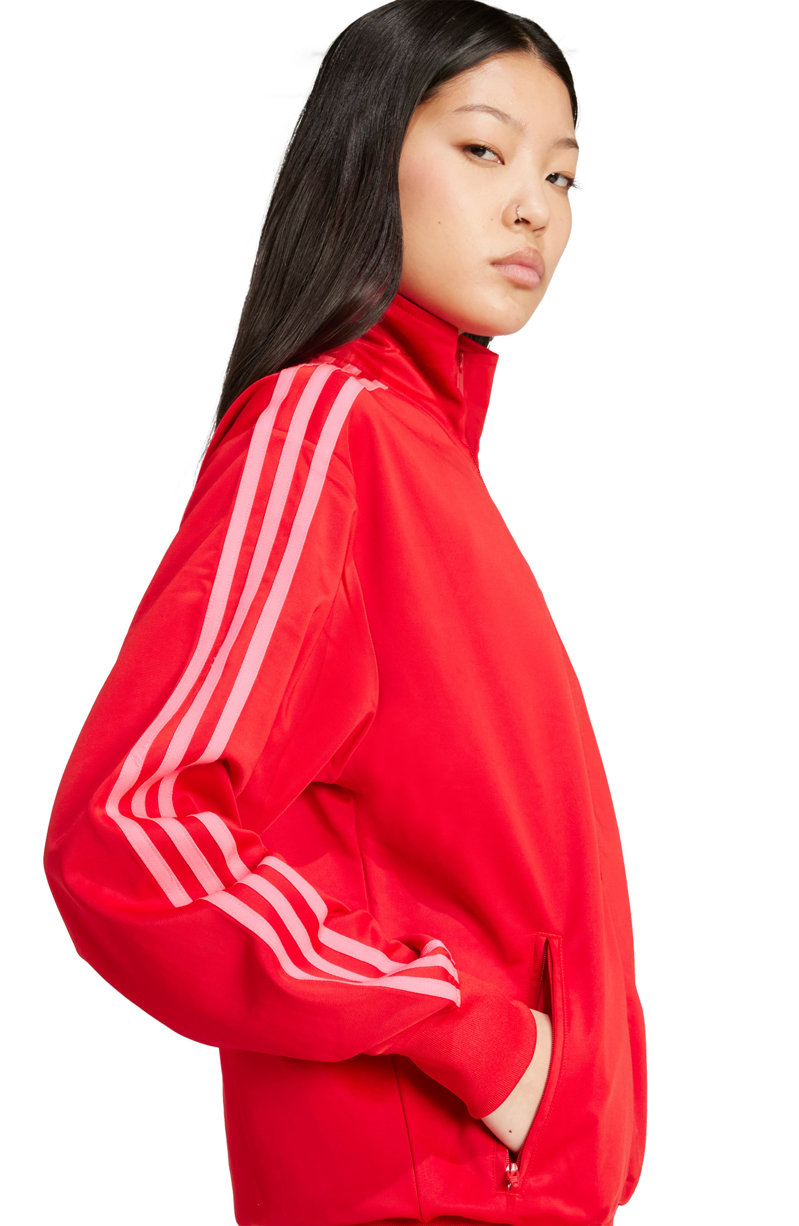 adidas Firebird Recycled Polyester Track Jacket in Better Scarlet/Lucid Pink at Nordstrom - 5