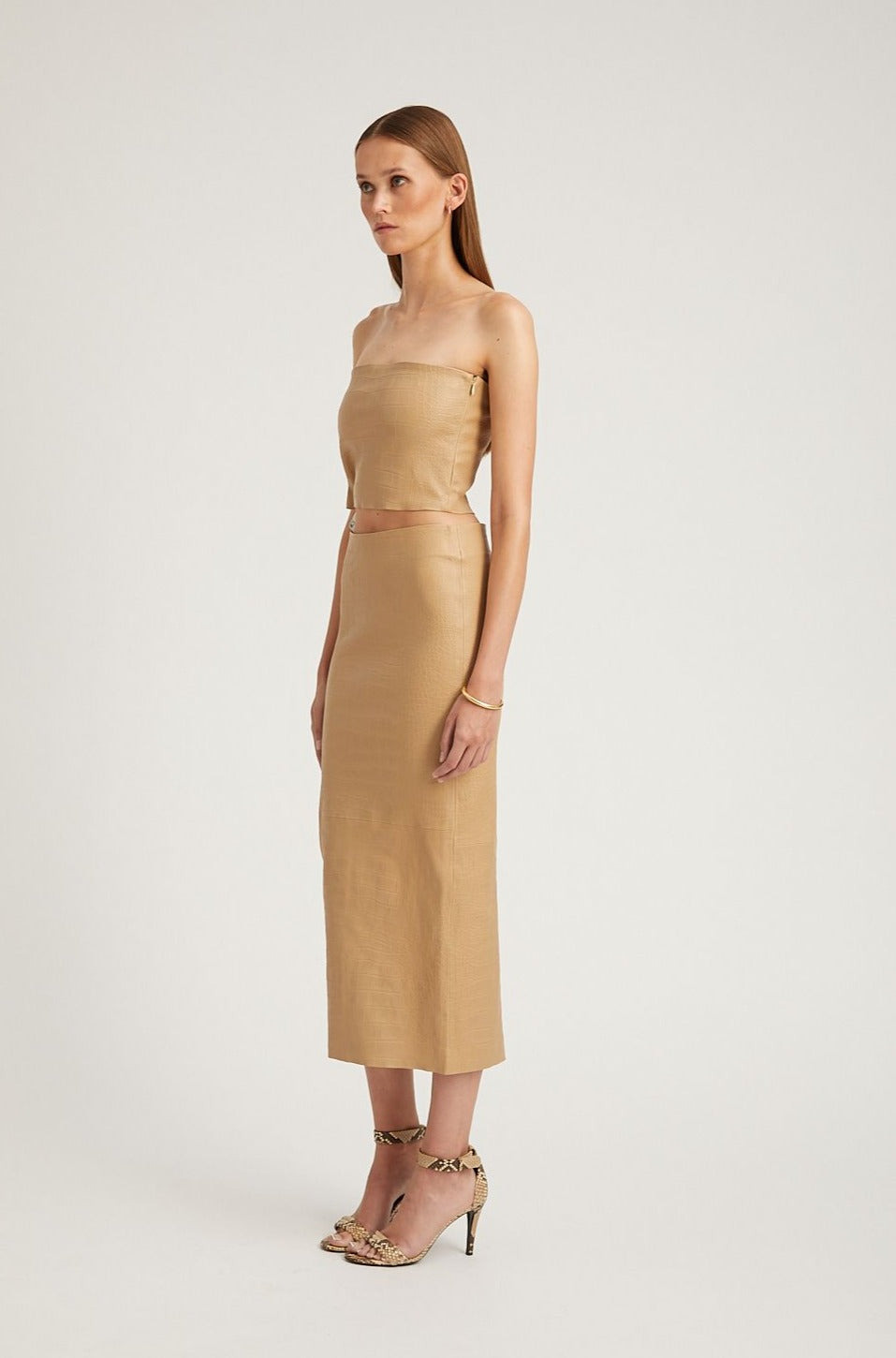 SAHARA EMBOSSED LEATHER TUBE SKIRT - 2
