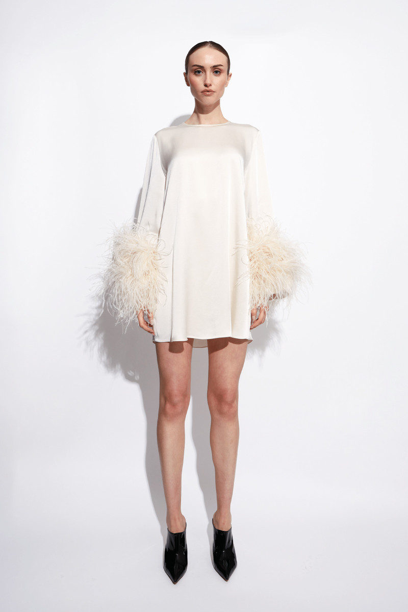 LAPOINTE Satin Dress With Feathers outlook