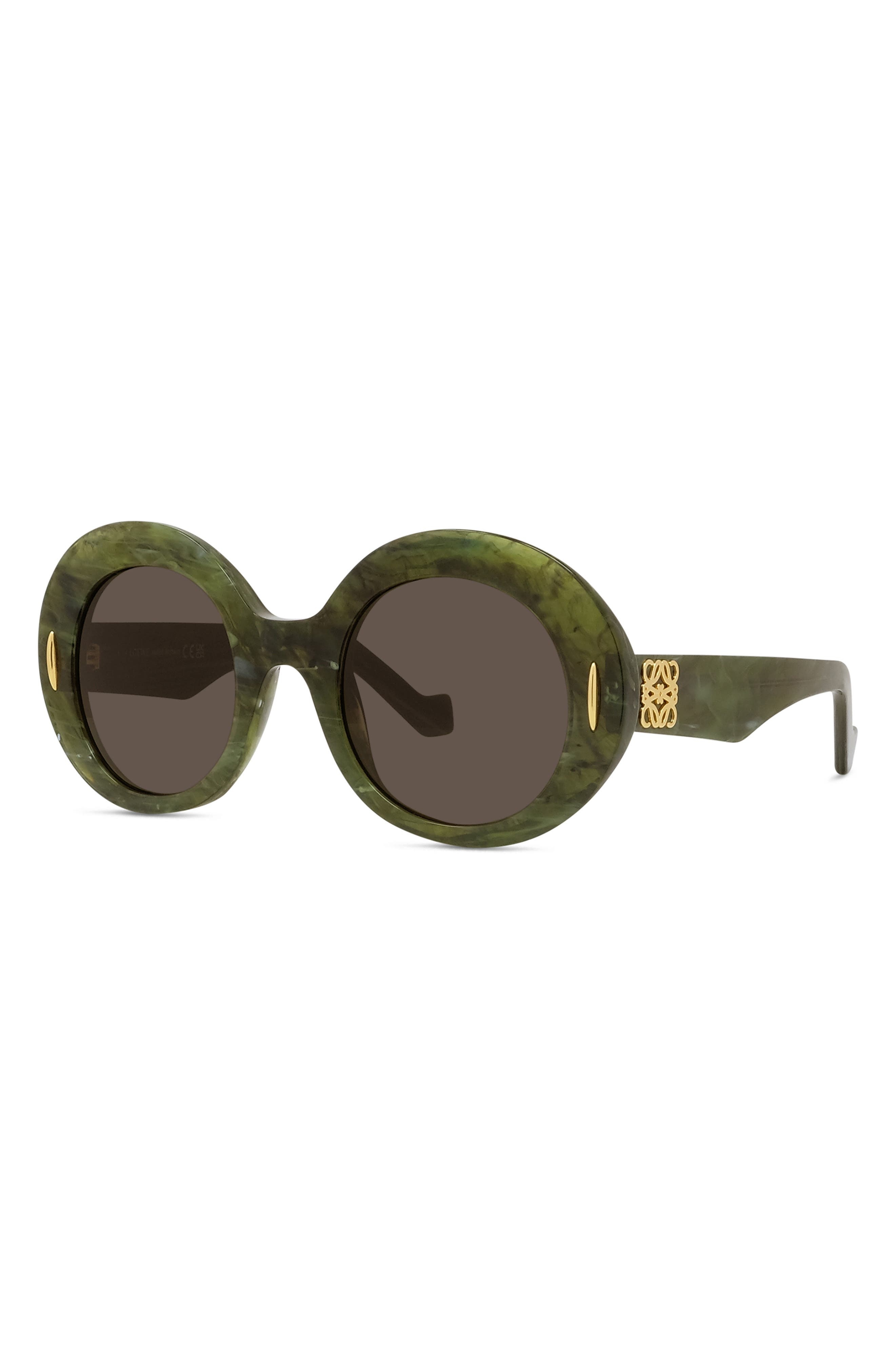 Loewe Anagram 50mm Oval Sunglasses in Shiny Dark Green /Brown at Nordstrom - 2