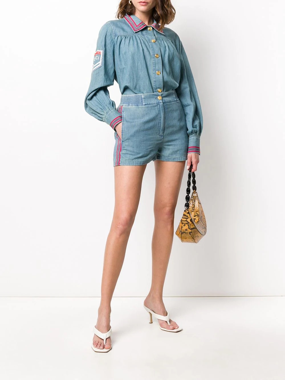 piped chambray shorts - 2