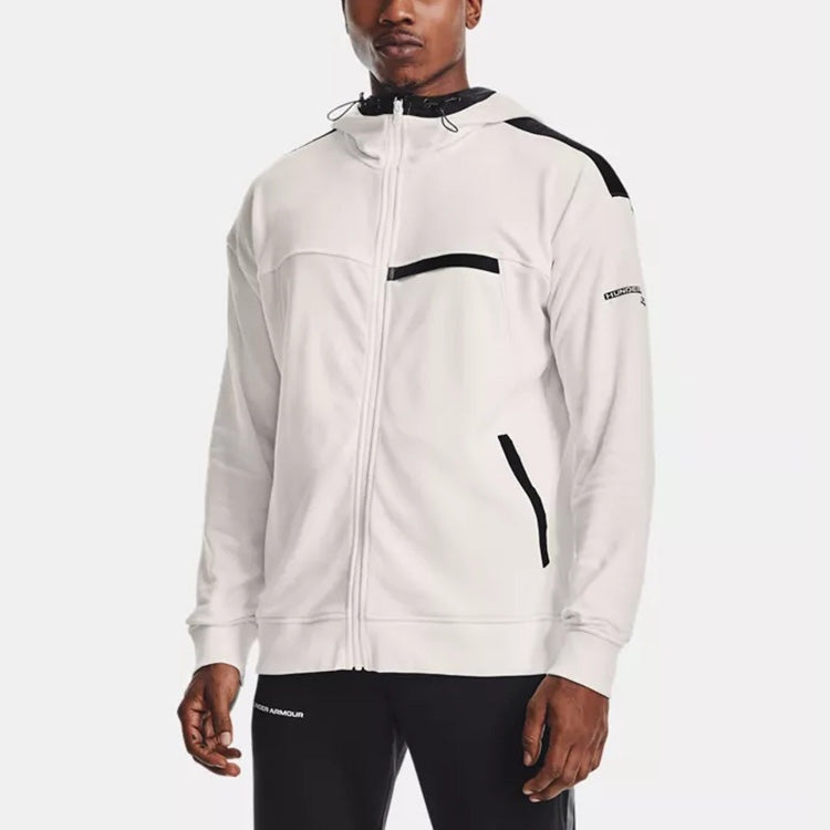 Men's Under Armour Rival Terry AMP Casual Sports Zipper Hooded Jacket White 1361595-112 - 4