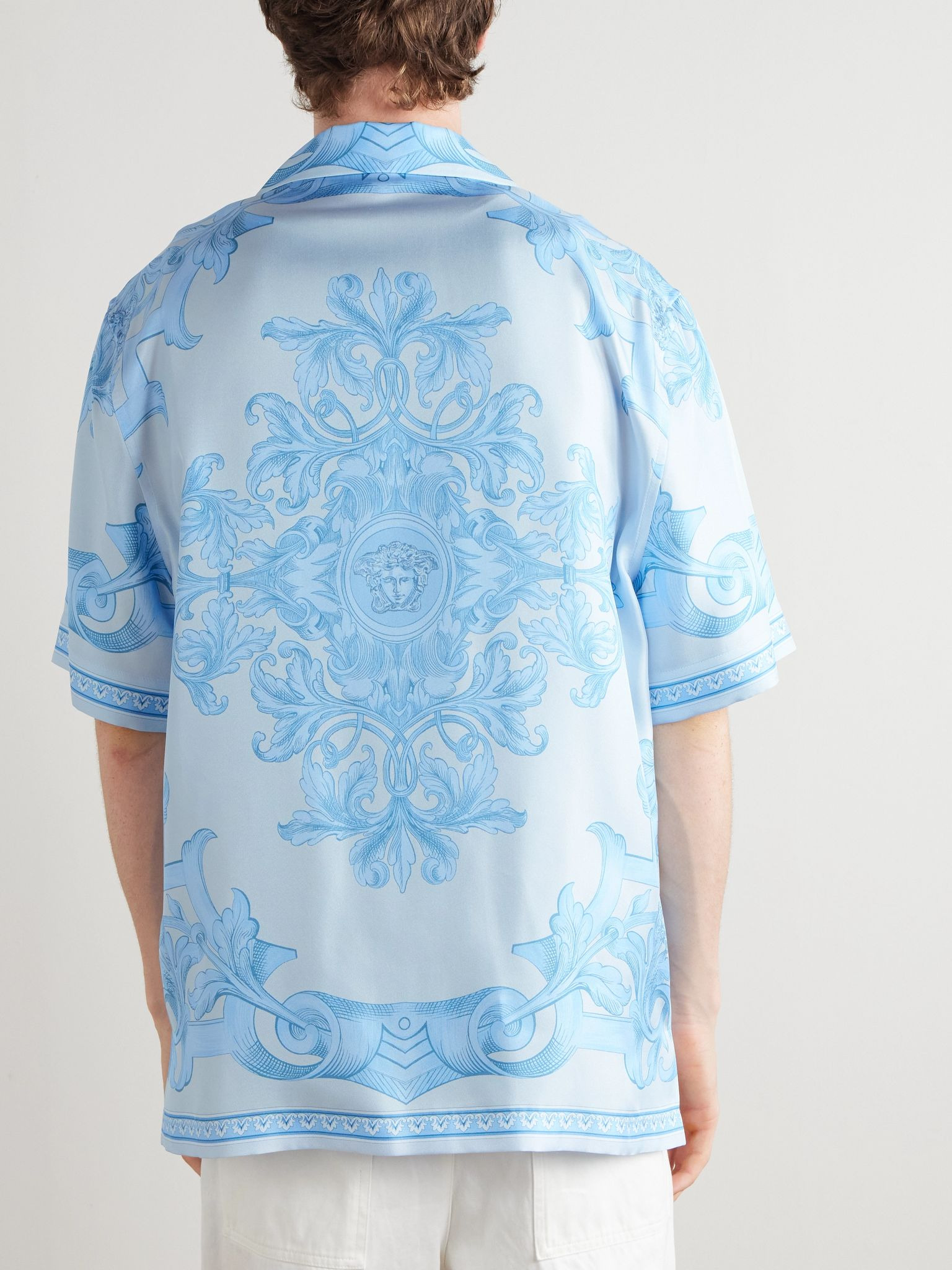 Camp-Collar Printed Silk-Twill Shirt Blue - 4