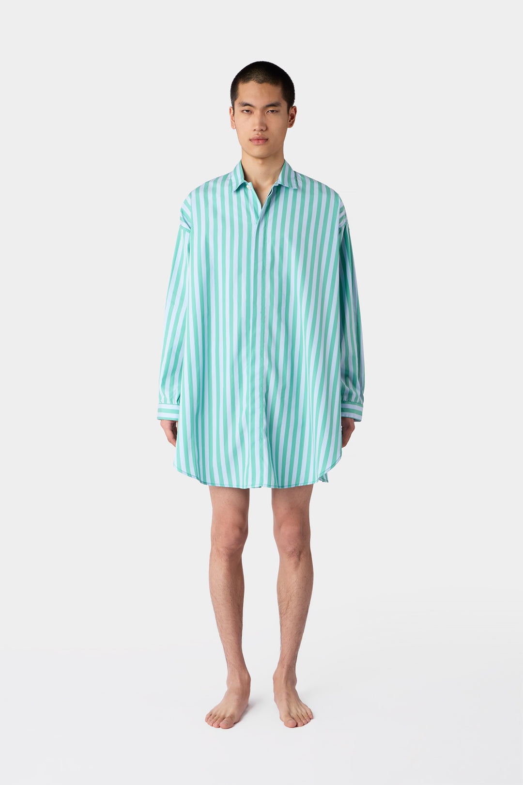 MEGA OVER SHIRT / green & azure stripes - 5