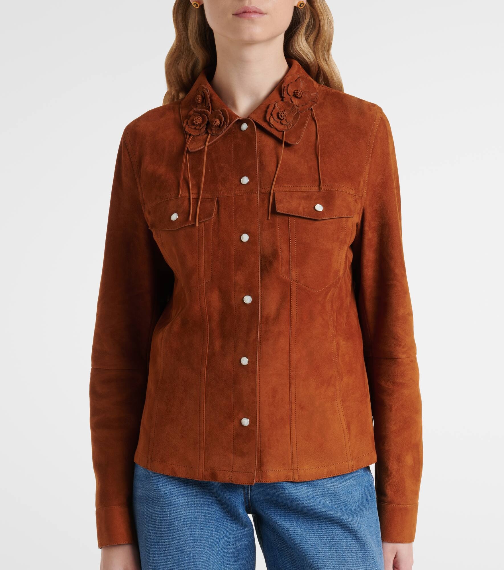 Floral-appliqué suede jacket - 6