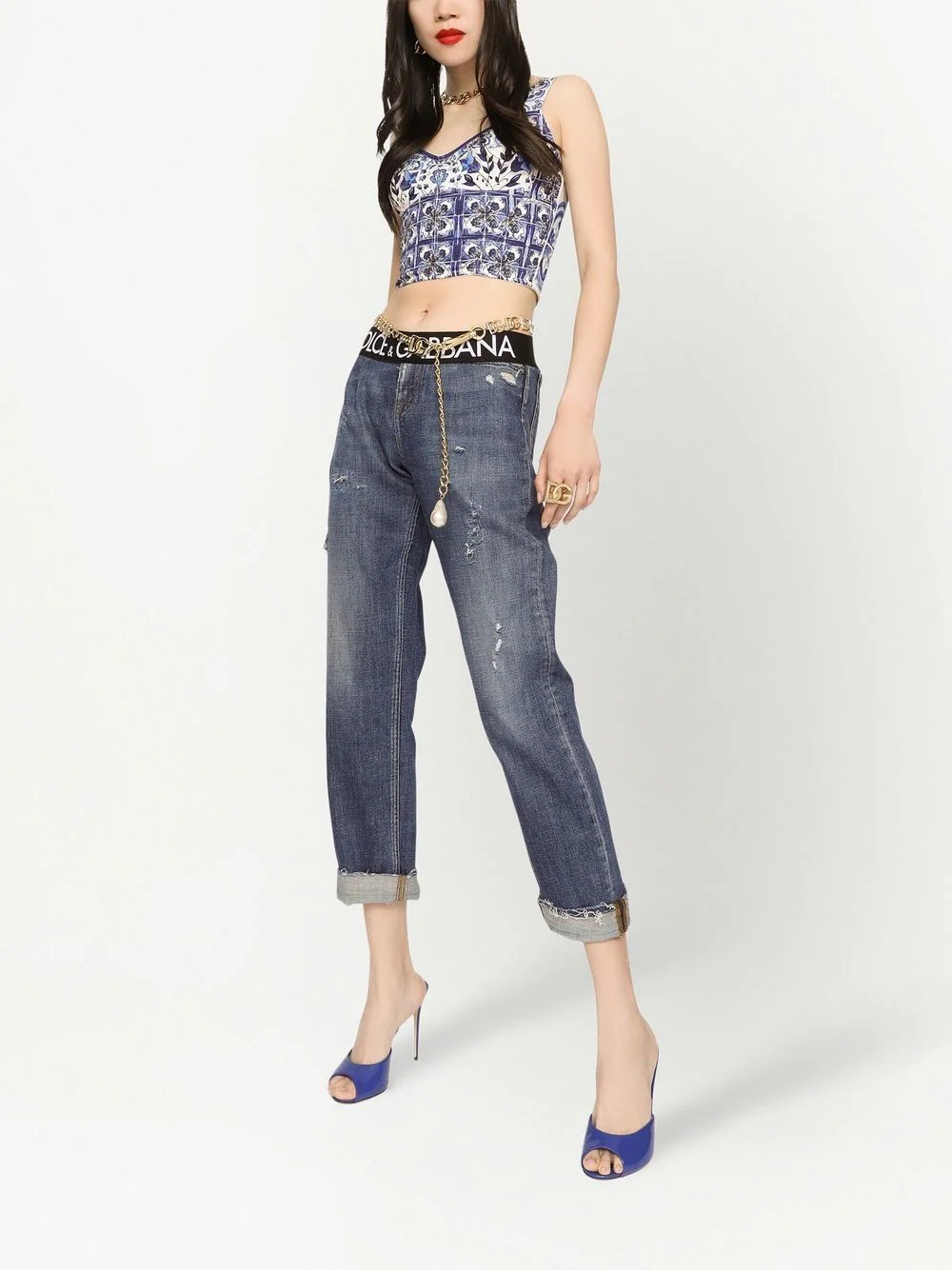 Majolica-print bustier cropped top - 2