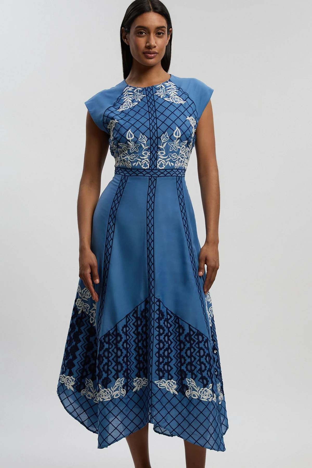 Petite Voile Embroidered Cutwork Sleeveless Woven Maxi Dress - 1