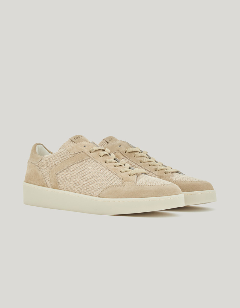 CANALI NUVOLA BEIGE WOVEN CANVAS AND SUEDE SNEAKERS 1