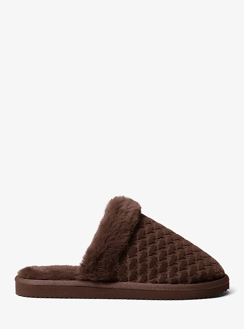 Liddy Logo Debossed Velvet and Faux Fur Slipper - 1