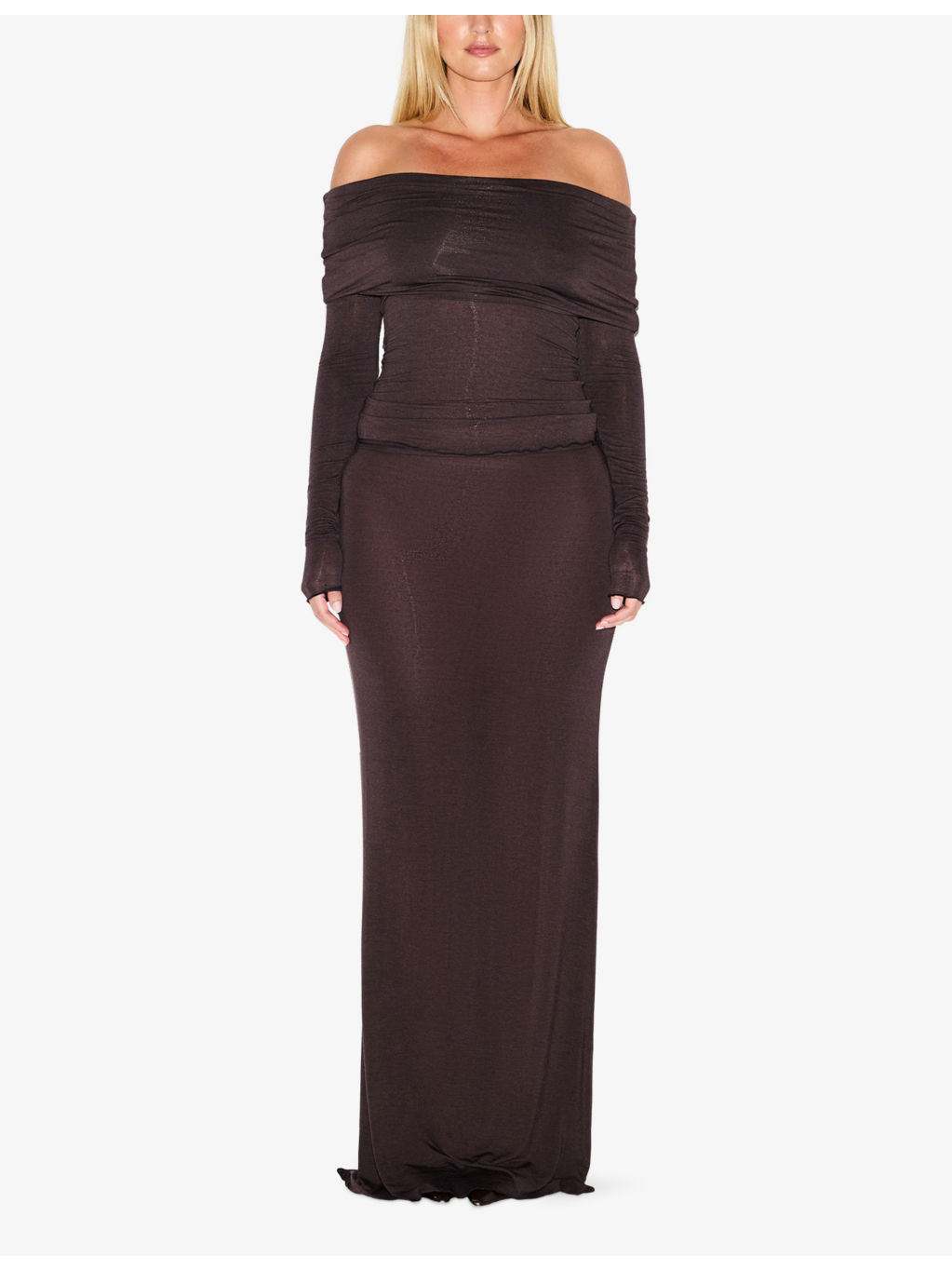Sheer Modal Off Shoulder Long-Sleeve Jersey Top - 2