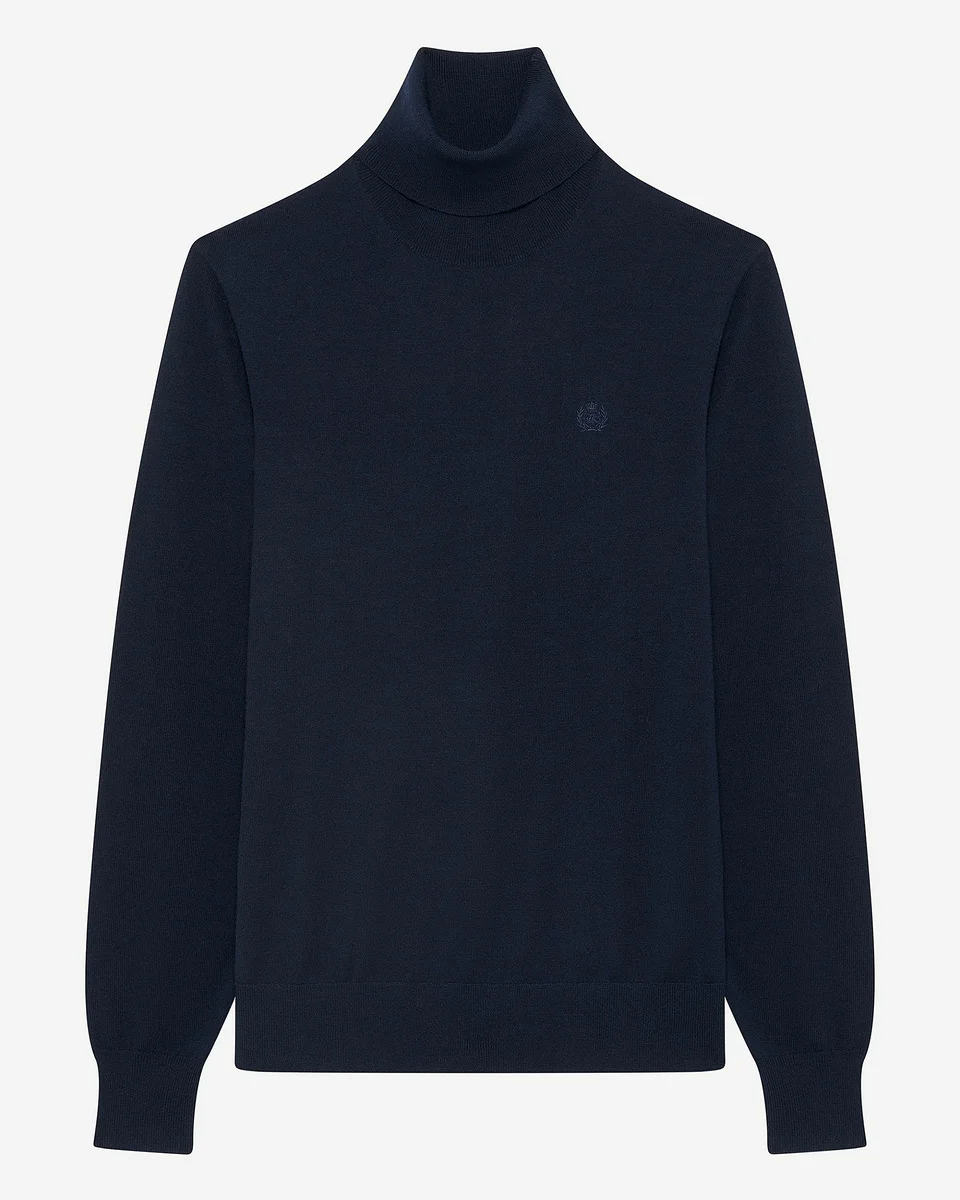 NAVY MERINO WOOL TURTLENECK SWEATER - 1