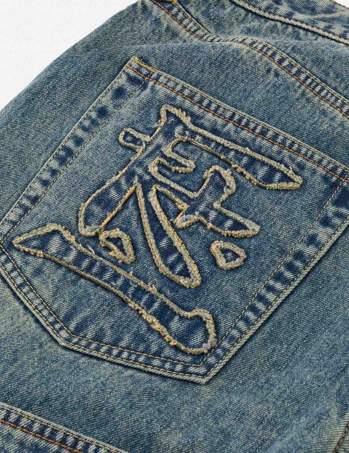 EVISU X F-LAGSTUF-F Dirty Washed and Embroideried Multi-Pocket Relax Fit Denim Jeans - 4