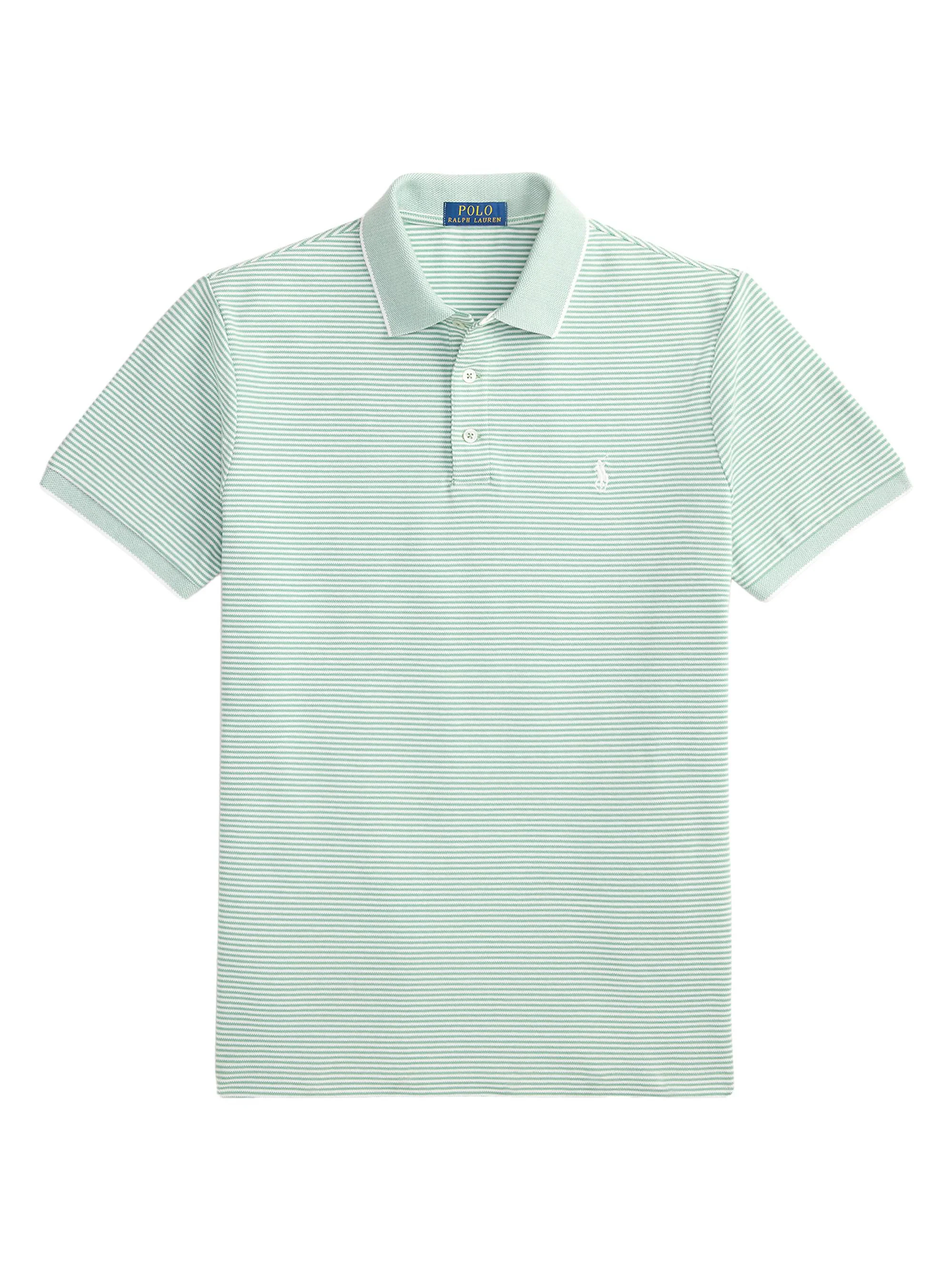Men's Stretch-Cotton Mesh Knit Polo Shirt - Faded Mint White - 1