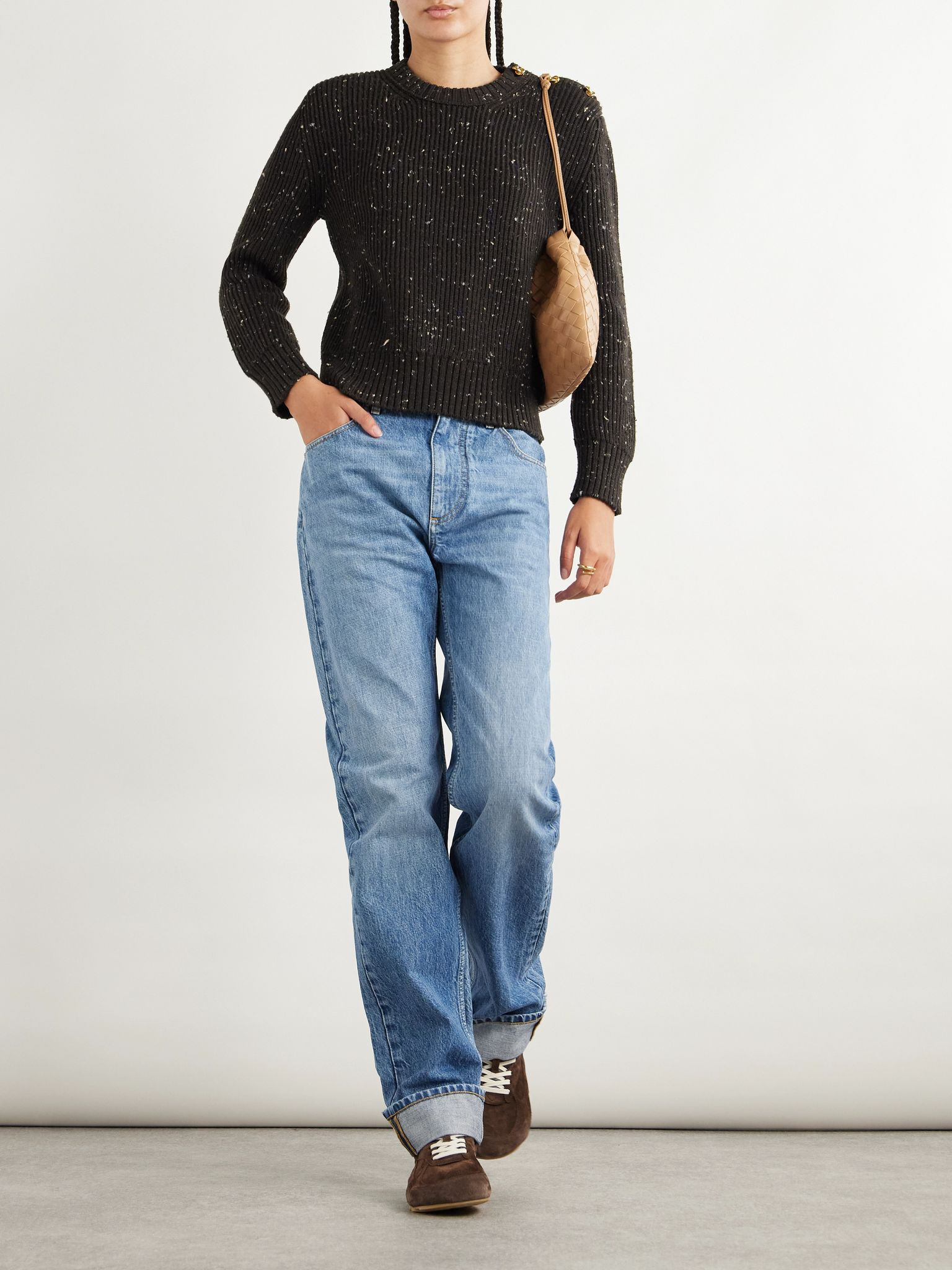 Button-detailed ribbed wool-blend sweater Brown - 2