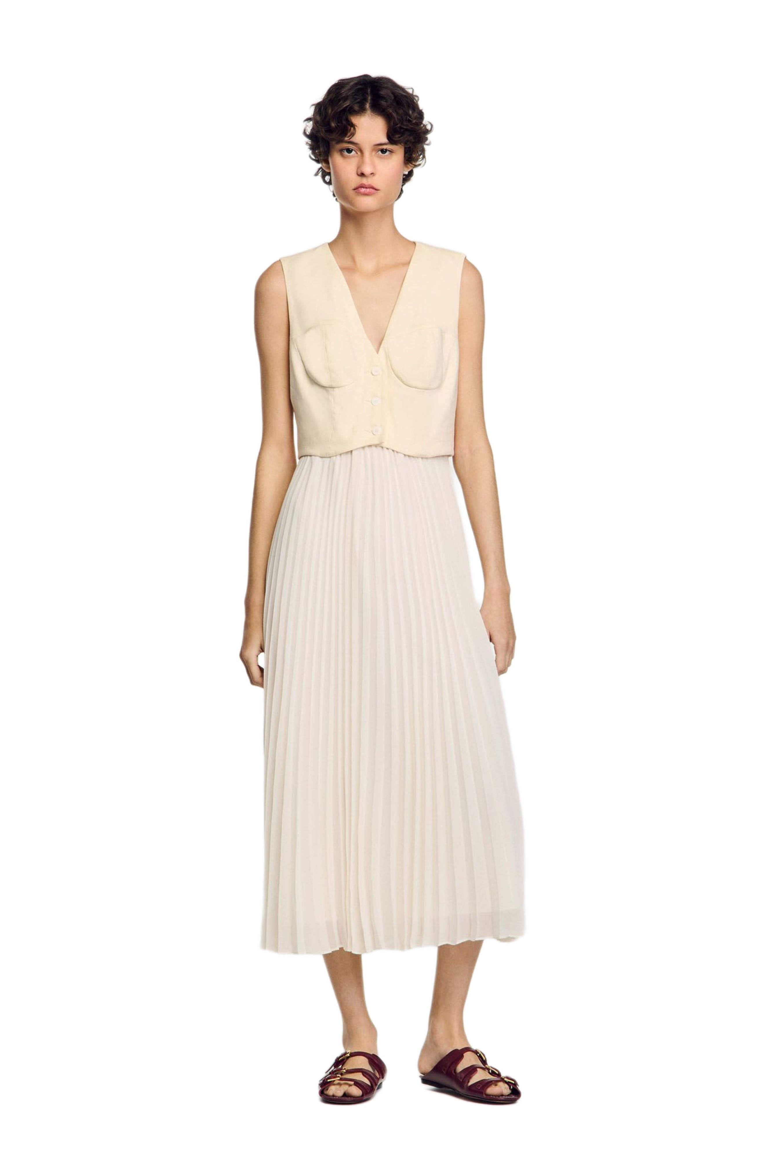 SANDRO Pleated maxi dress in Ecru at Nordstrom - 6