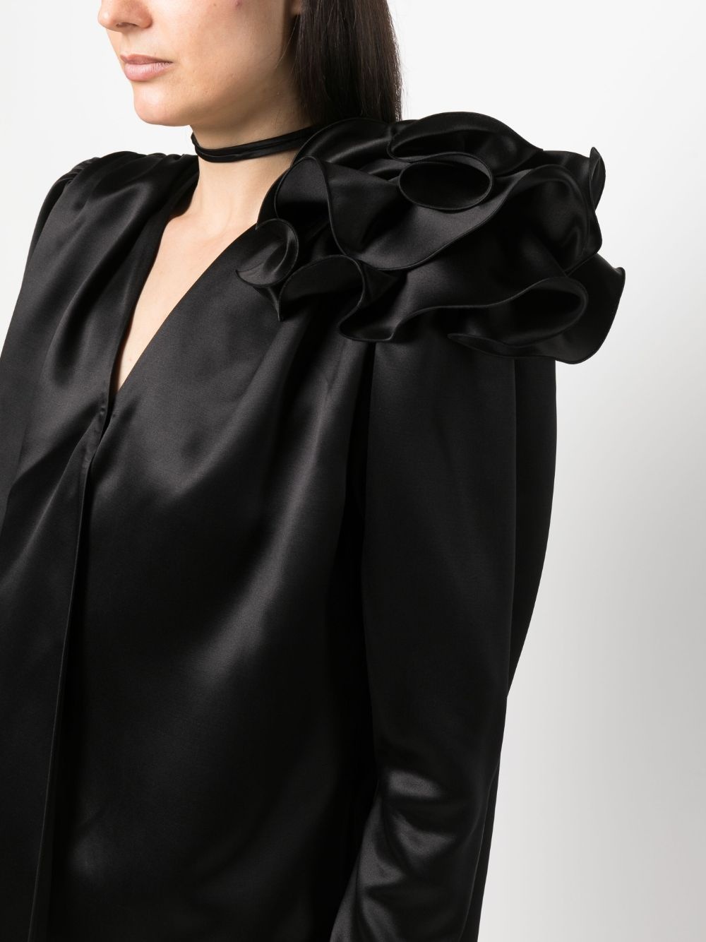 floral-appliqué silk blouse - 5