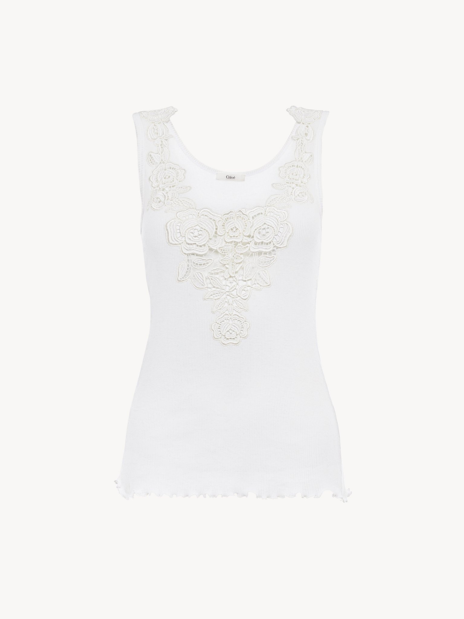 FITTED TANK TOP IN COTTON JERSEY & GUIPURE - 2