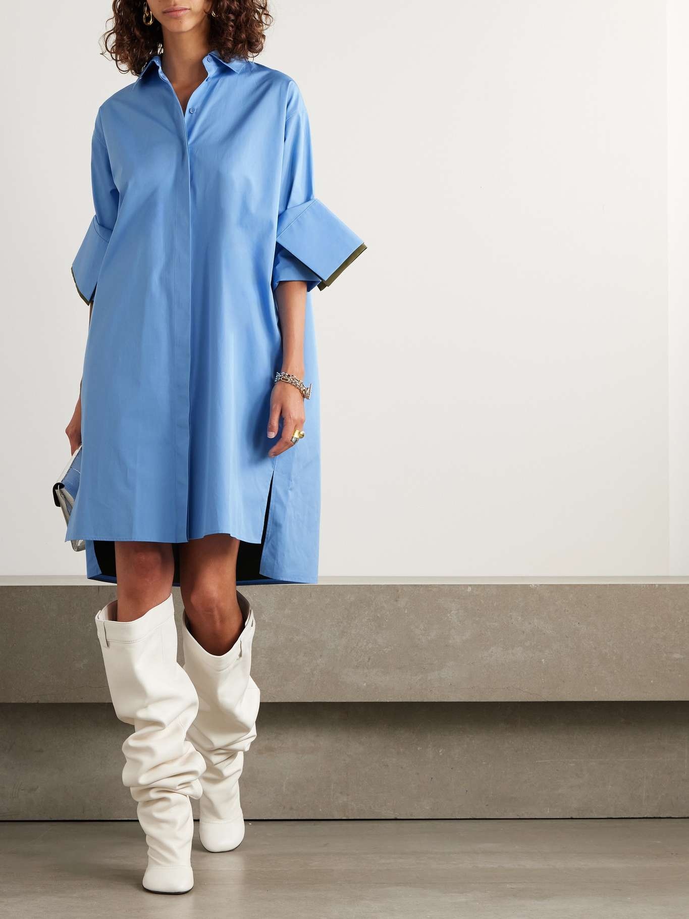 Loewe Pleated two-tone cotton-poplin mini shirt dress