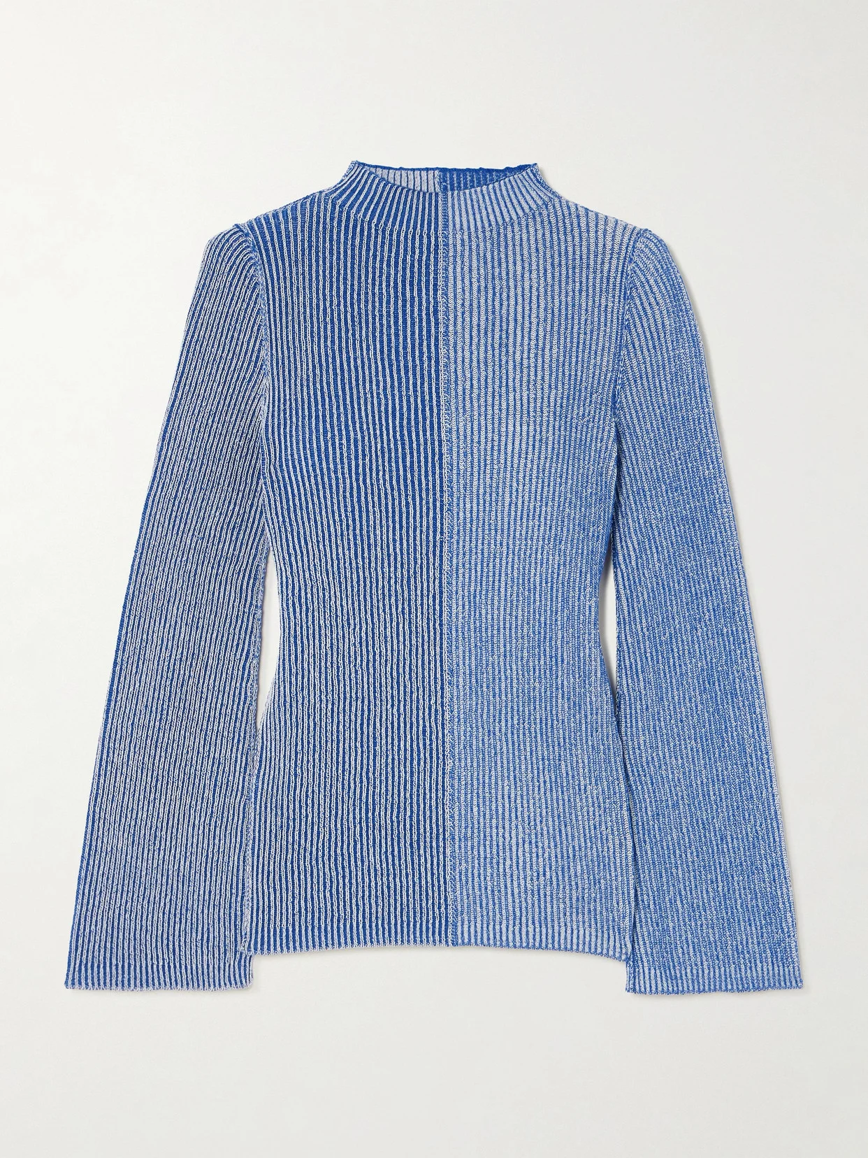 Dual Paneled Ribbed Cotton Turtleneck Sweater - 1