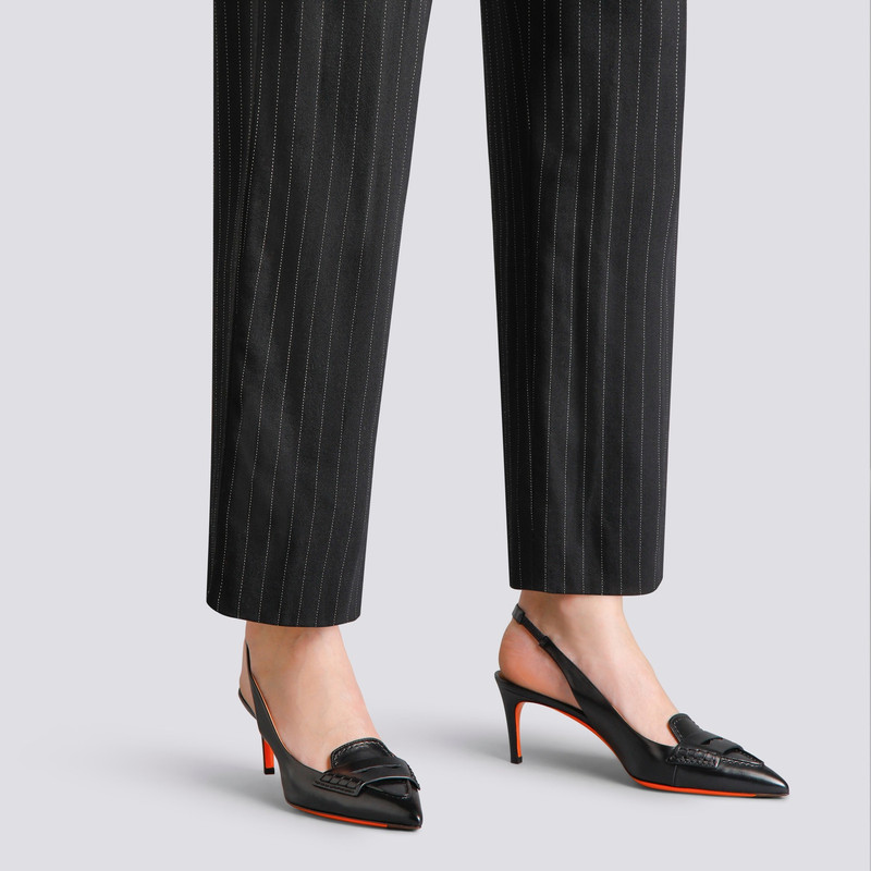 Santoni Women's black leather mid-heel pump outlook