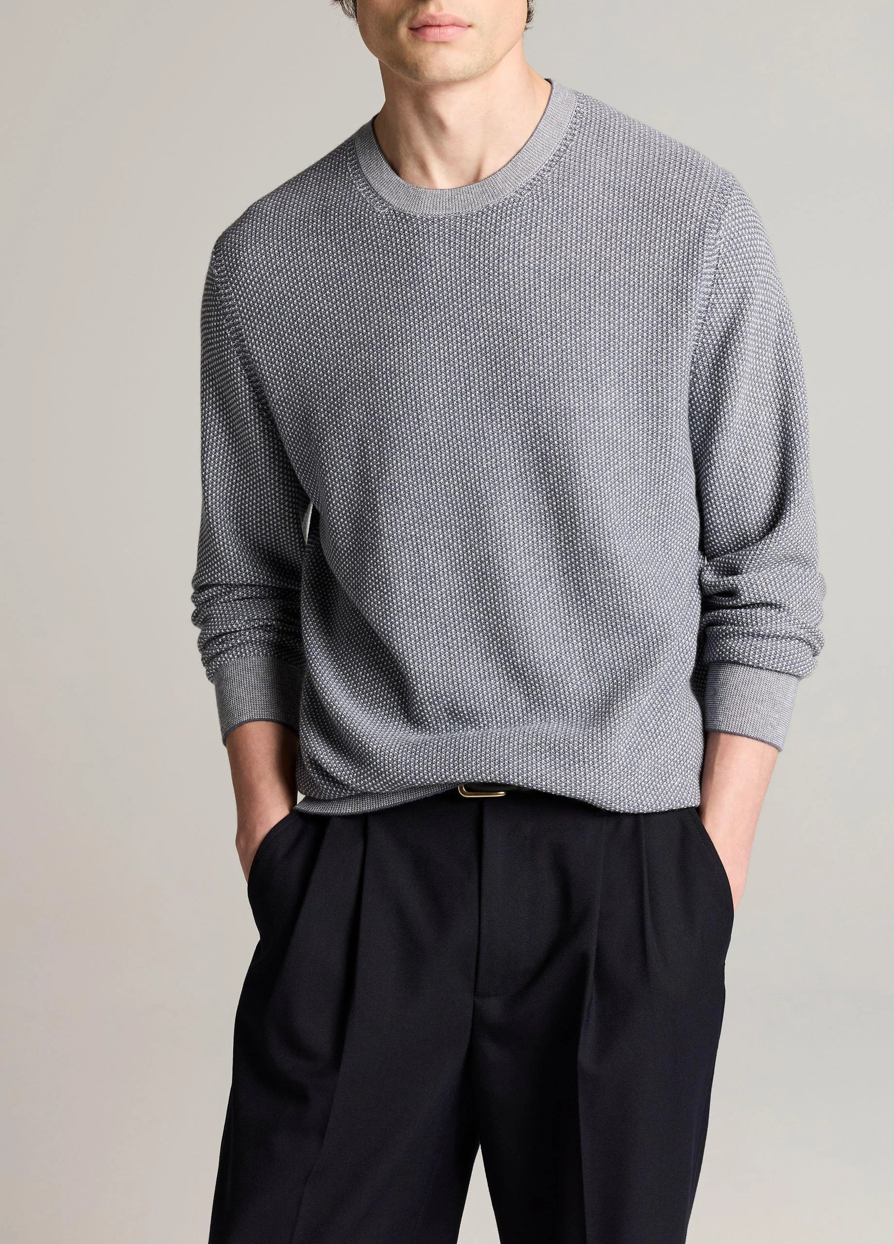Geo-Jacquard Wool-Blend Crew Neck Sweater - 1