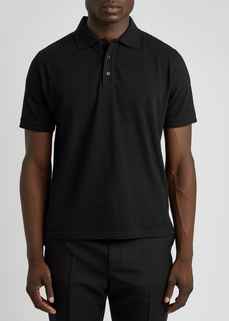 SAINT LAURENT Saint Laurent Logo-embroidered Piqué Cotton Polo Shirt outlook