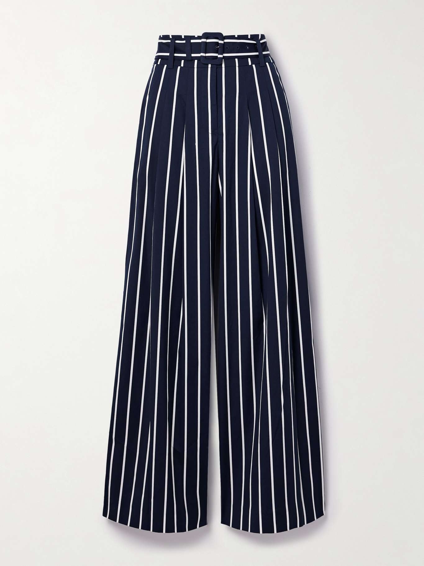 Maliyah belted striped cotton-blend wide-leg pants - 1