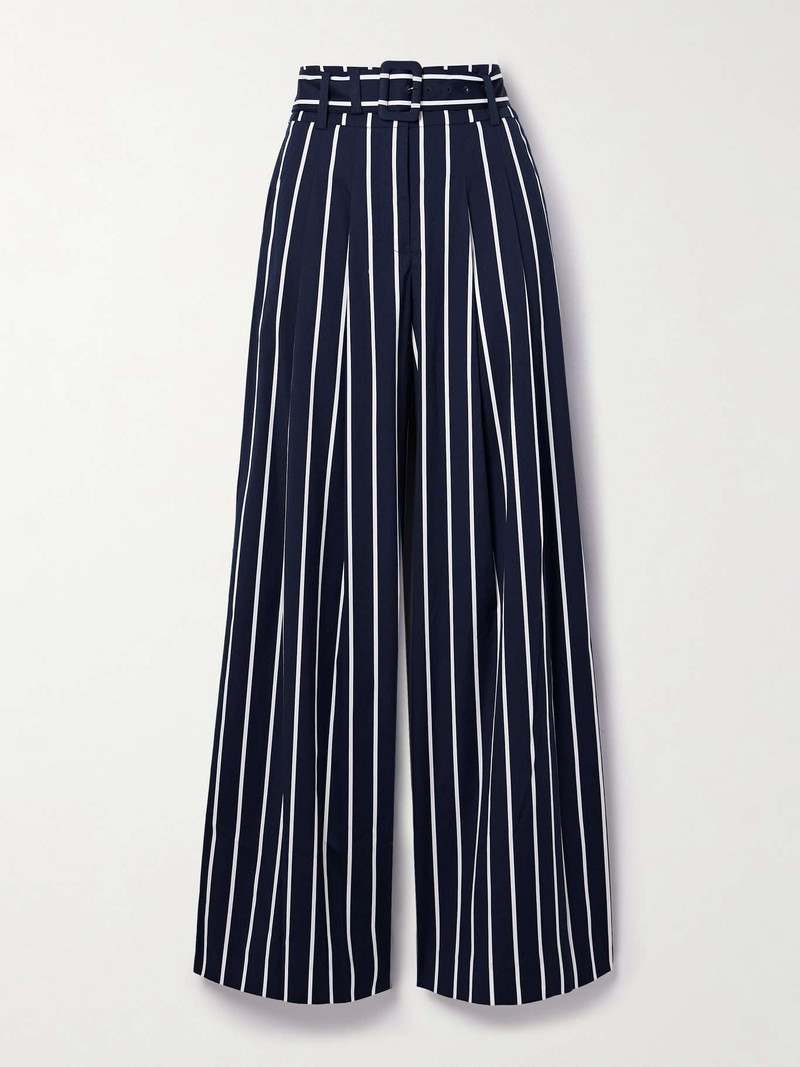 Maliyah belted striped cotton-blend wide-leg pants 1