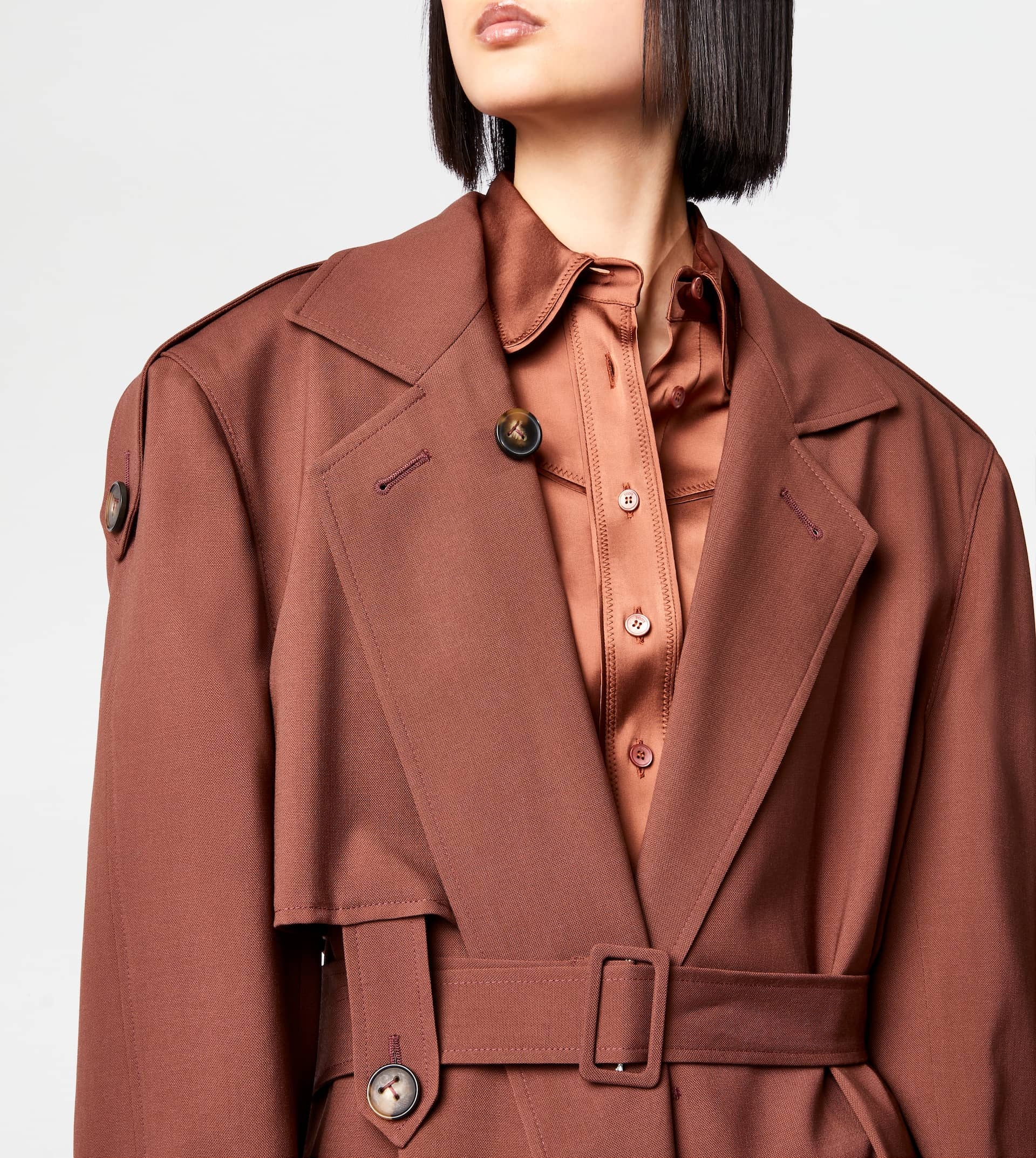 OVERSIZE TRENCH COAT IN WOOL - BROWN - 5