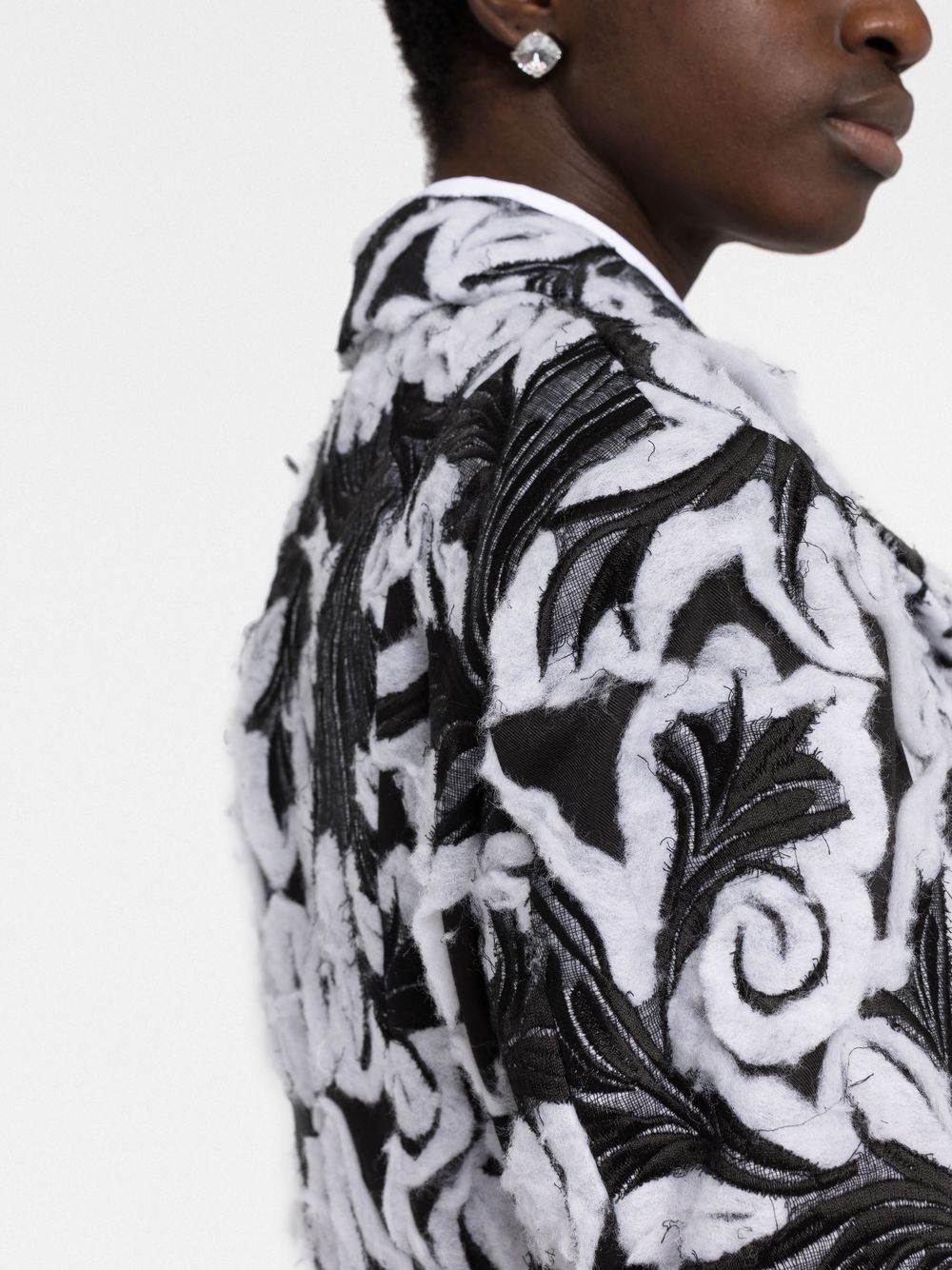 floral jacquard double-breasted coat - 3