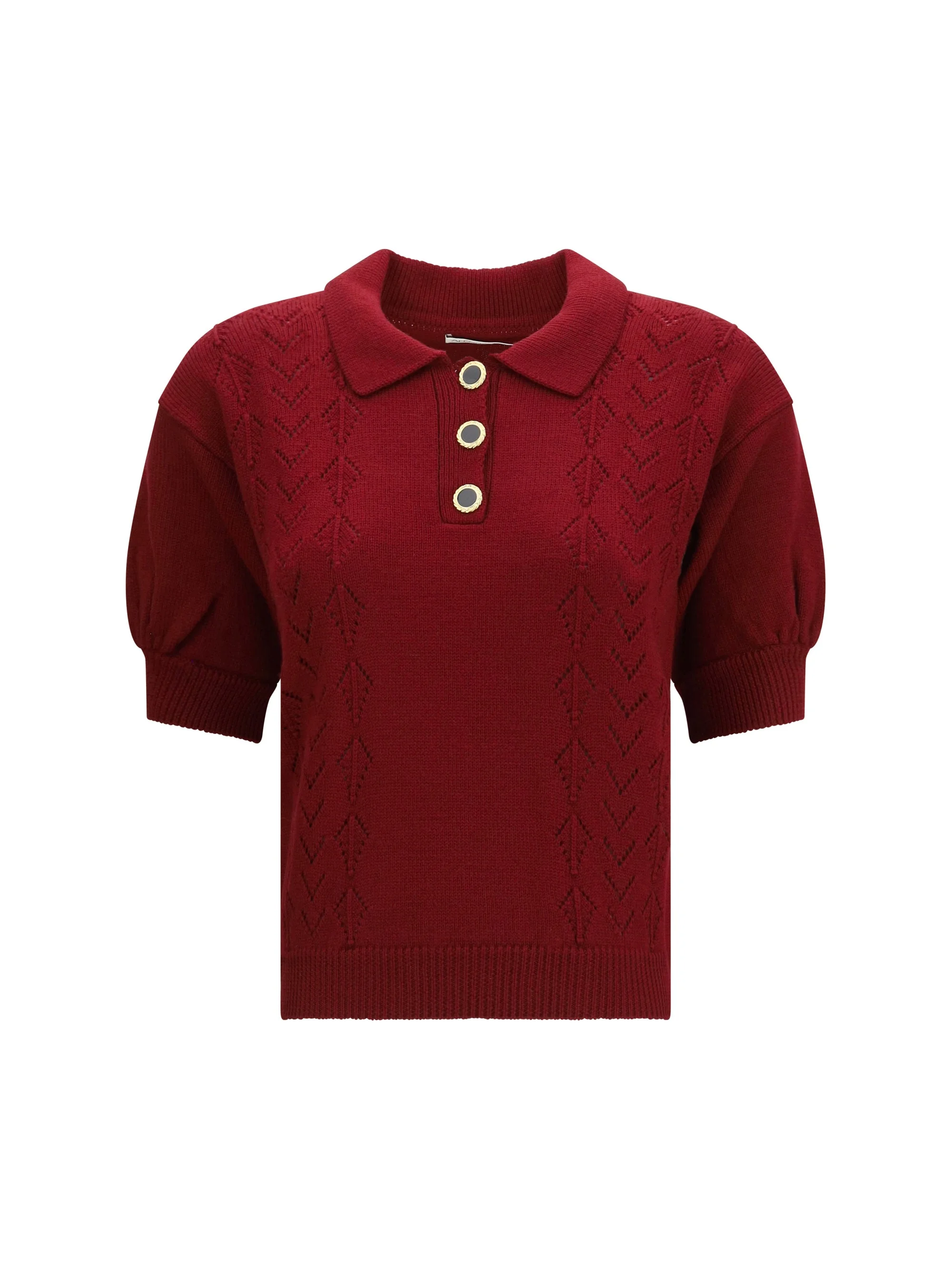 Alessandra Rich Merino Wool Polo Shirt Bordeaux - 1