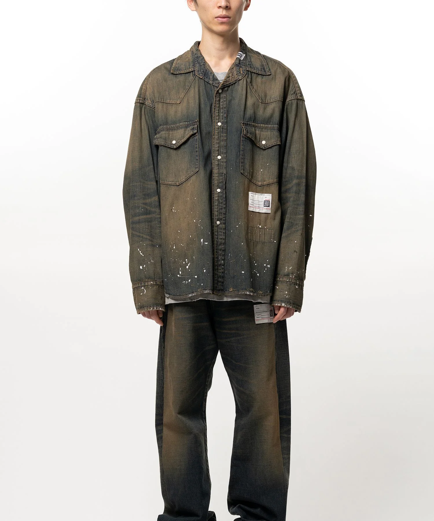 Flatted Collar Denim Shirt - 1