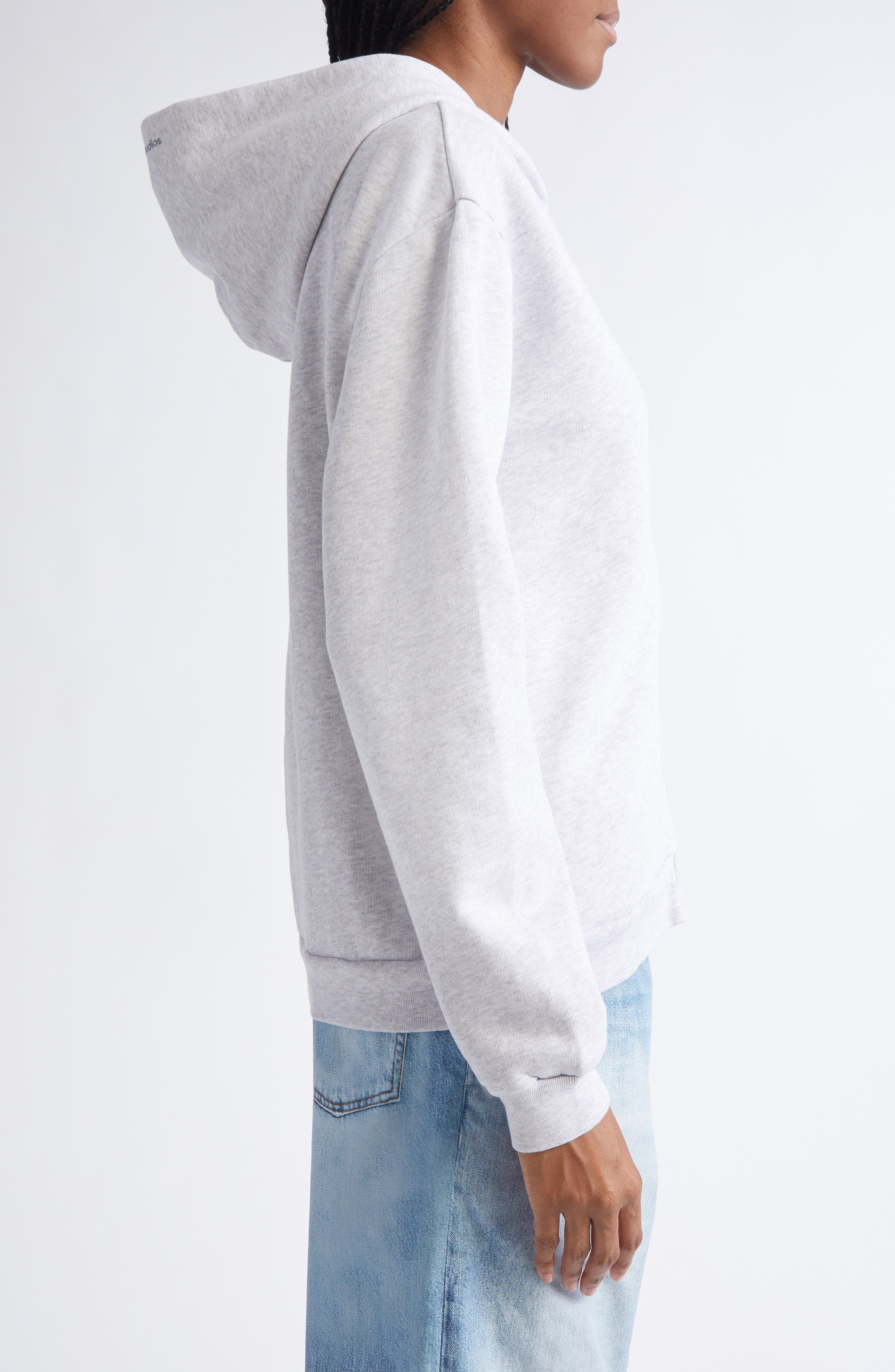 Acne Studios Fupiter Face Patch Mélange Fleece Zip Hoodie in Pale Grey Melange at Nordstrom - 3