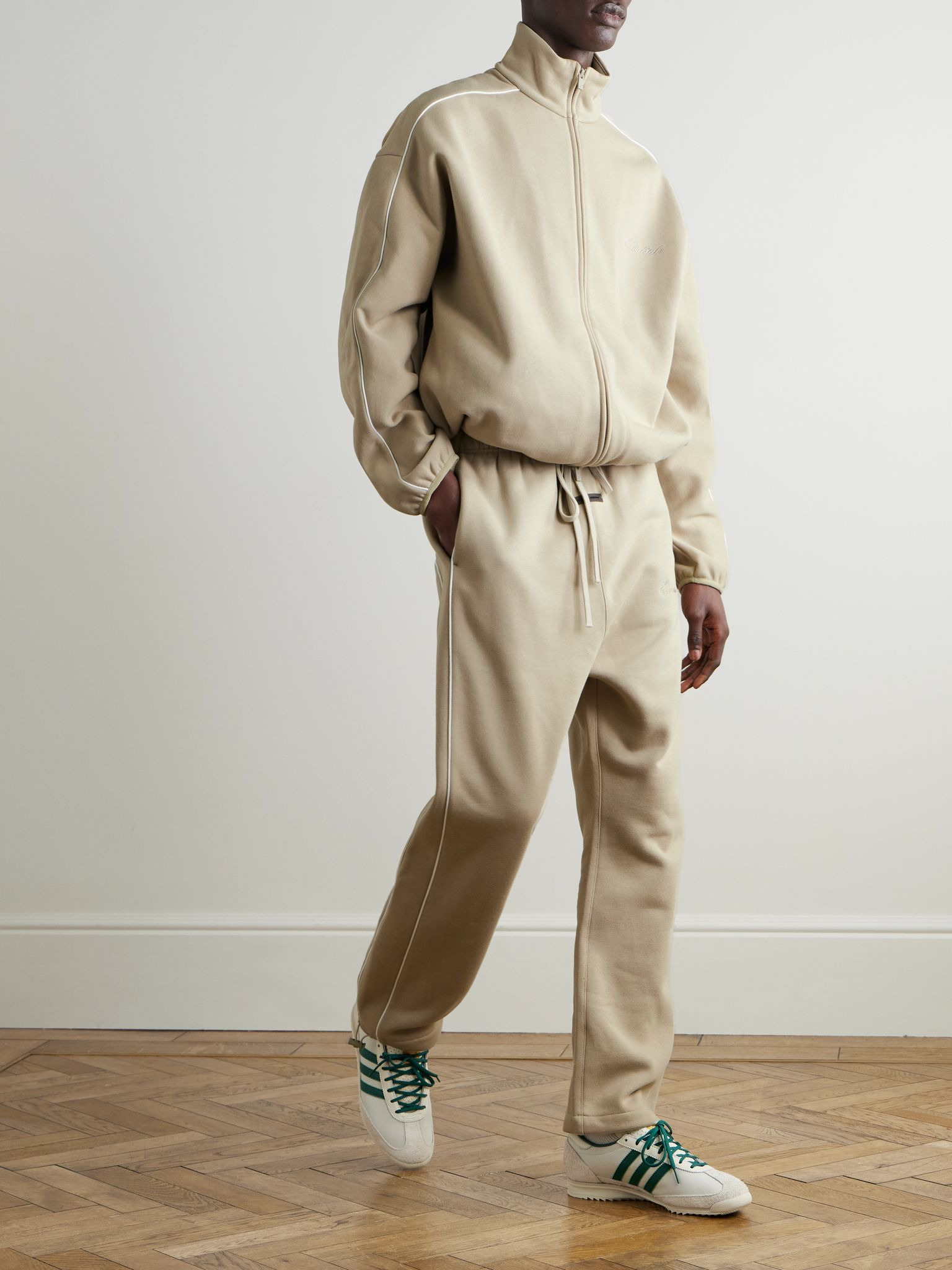 Oversized Logo-Appliquéd Cotton-Blend Jersey Zip-Up Sweatshirt Beige - 2