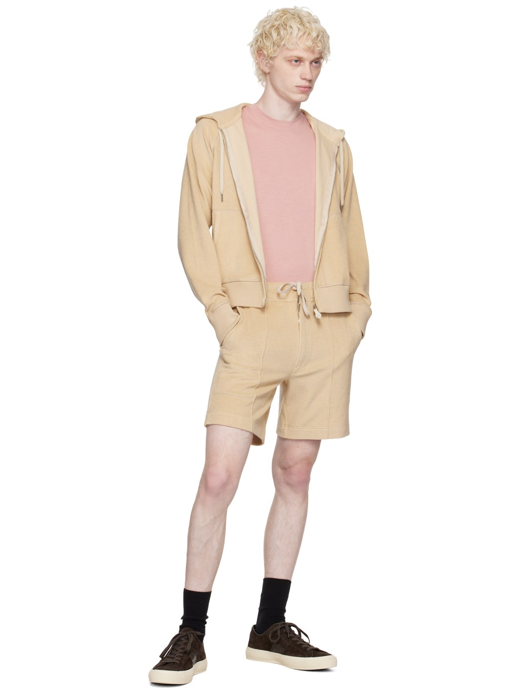 Beige Towelling Shorts - 4