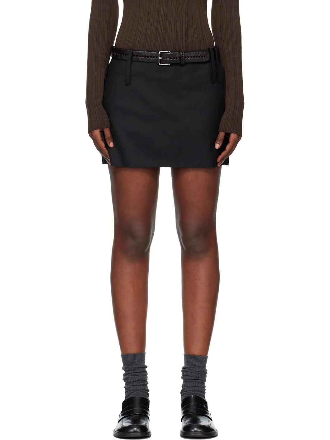 Black Distressed Wool Skort - 1