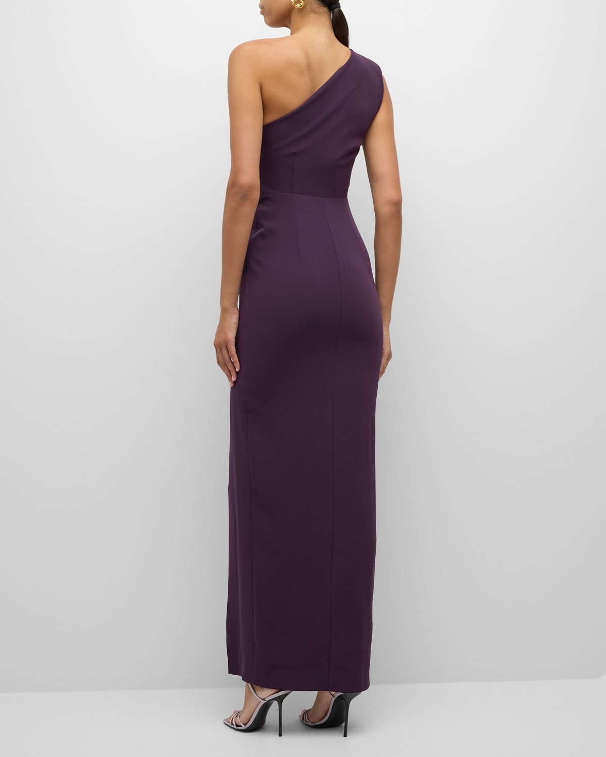 One-Shoulder Twisted Satin Crepe Gown - 4