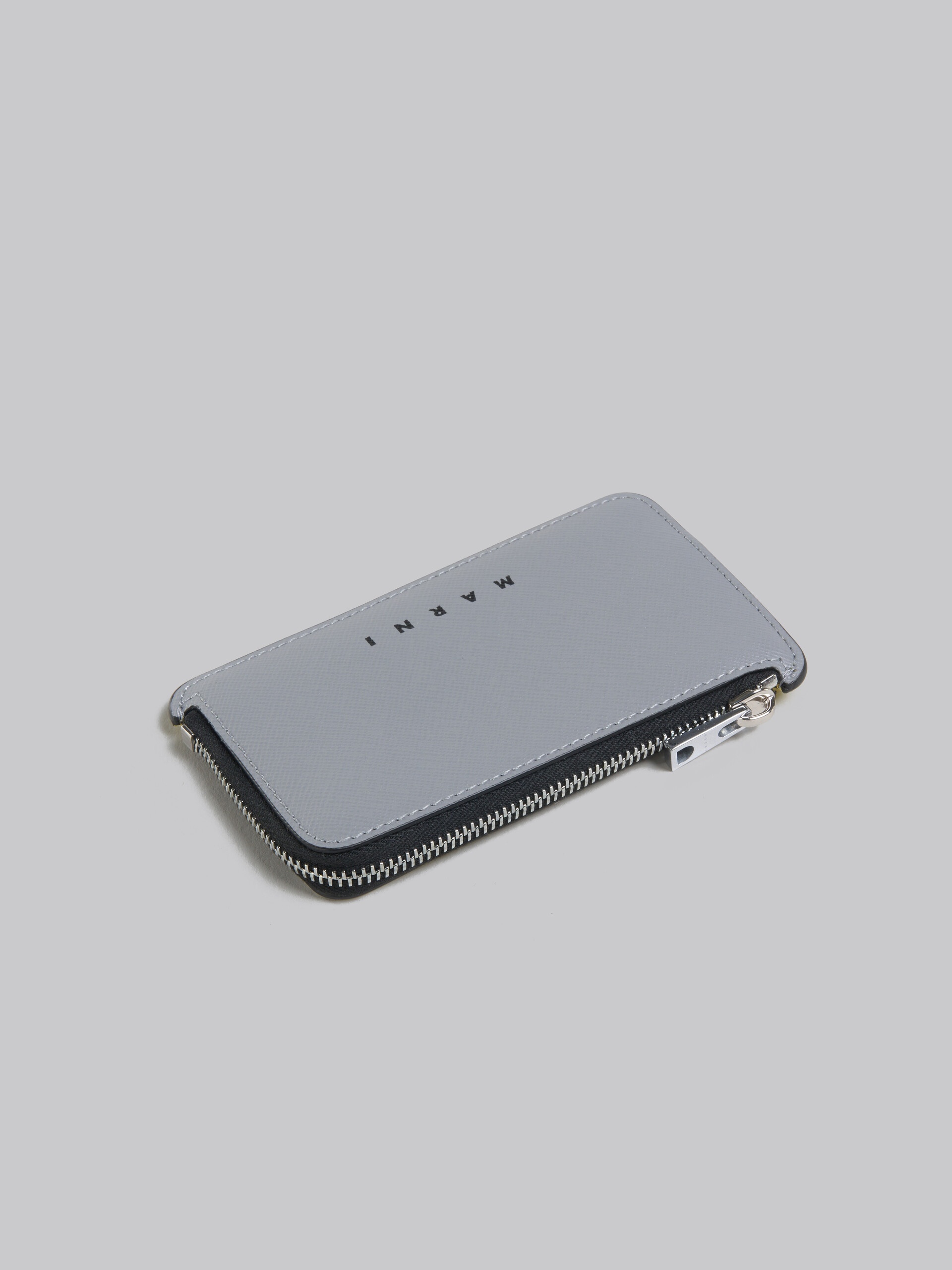 DARK GREY AND CREAM SAFFIANO LEATHER ZIP-AROUND CARD CASE - 5