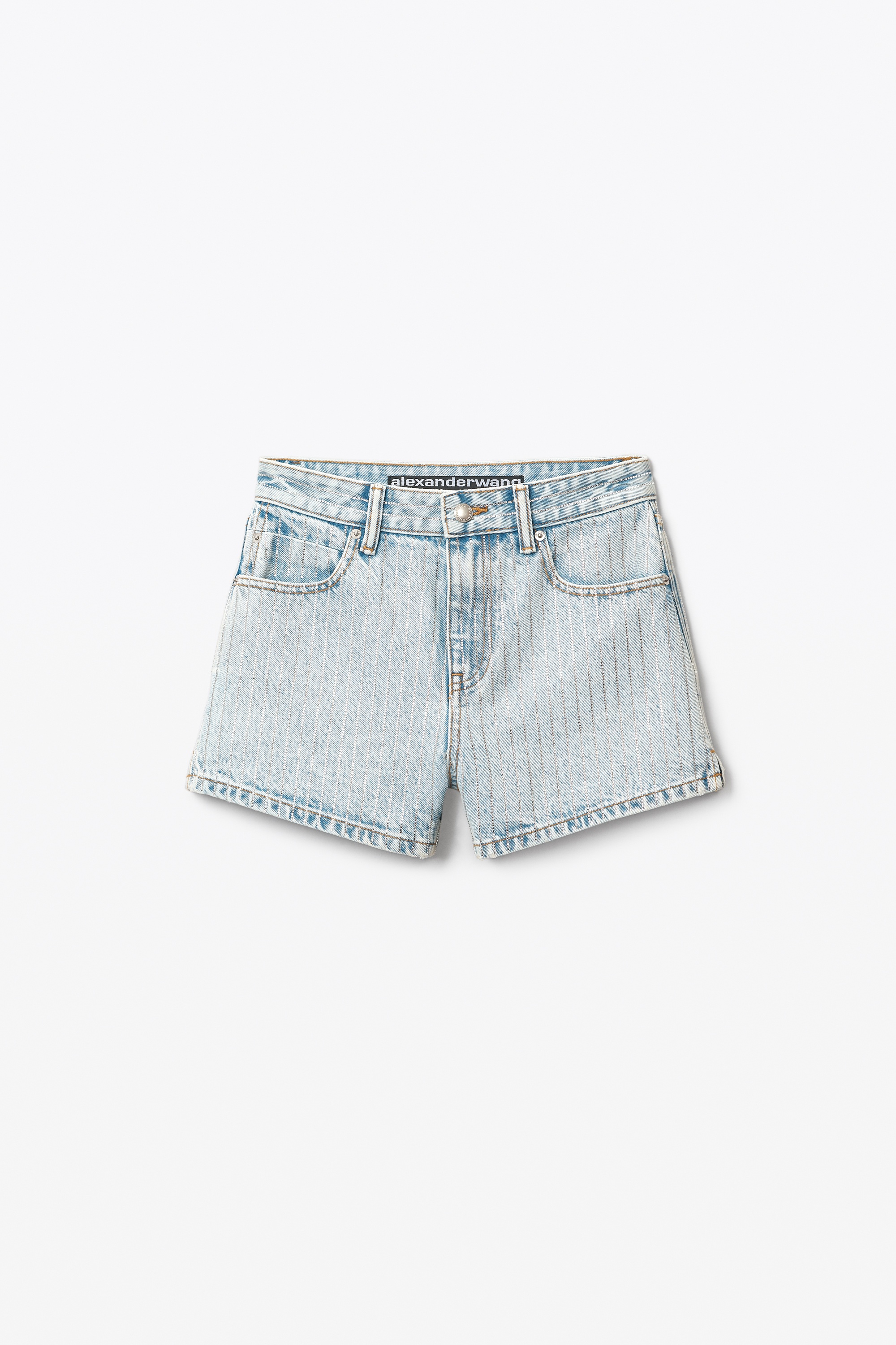 CRYSTAL STRIPE BITE SHORT IN DENIM - 1