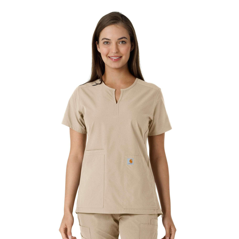 Women's Force Essentials Notch Neck Tunic Knit Panel Scrub Top 1