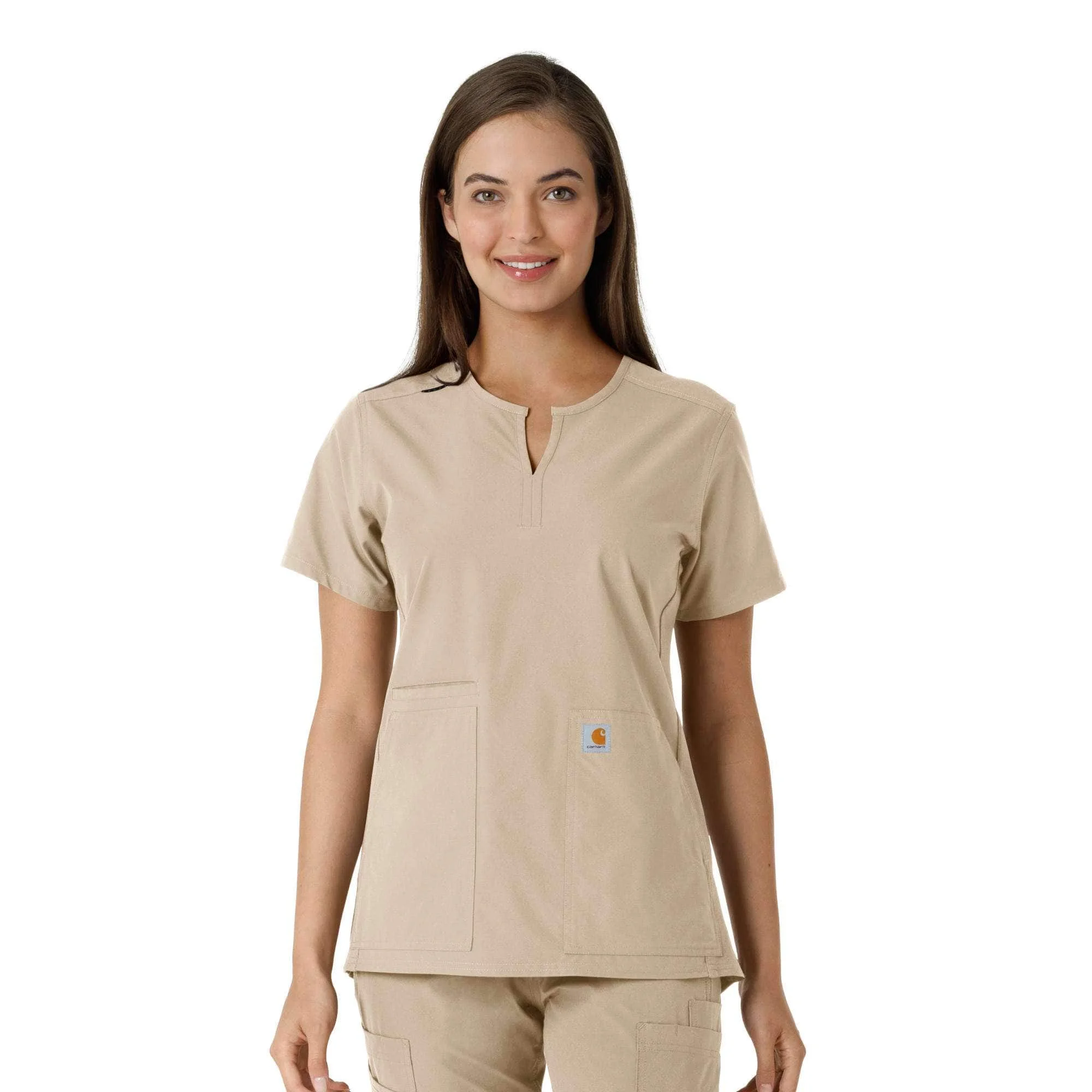 Women's Force Essentials Notch Neck Tunic Knit Panel Scrub Top - 1