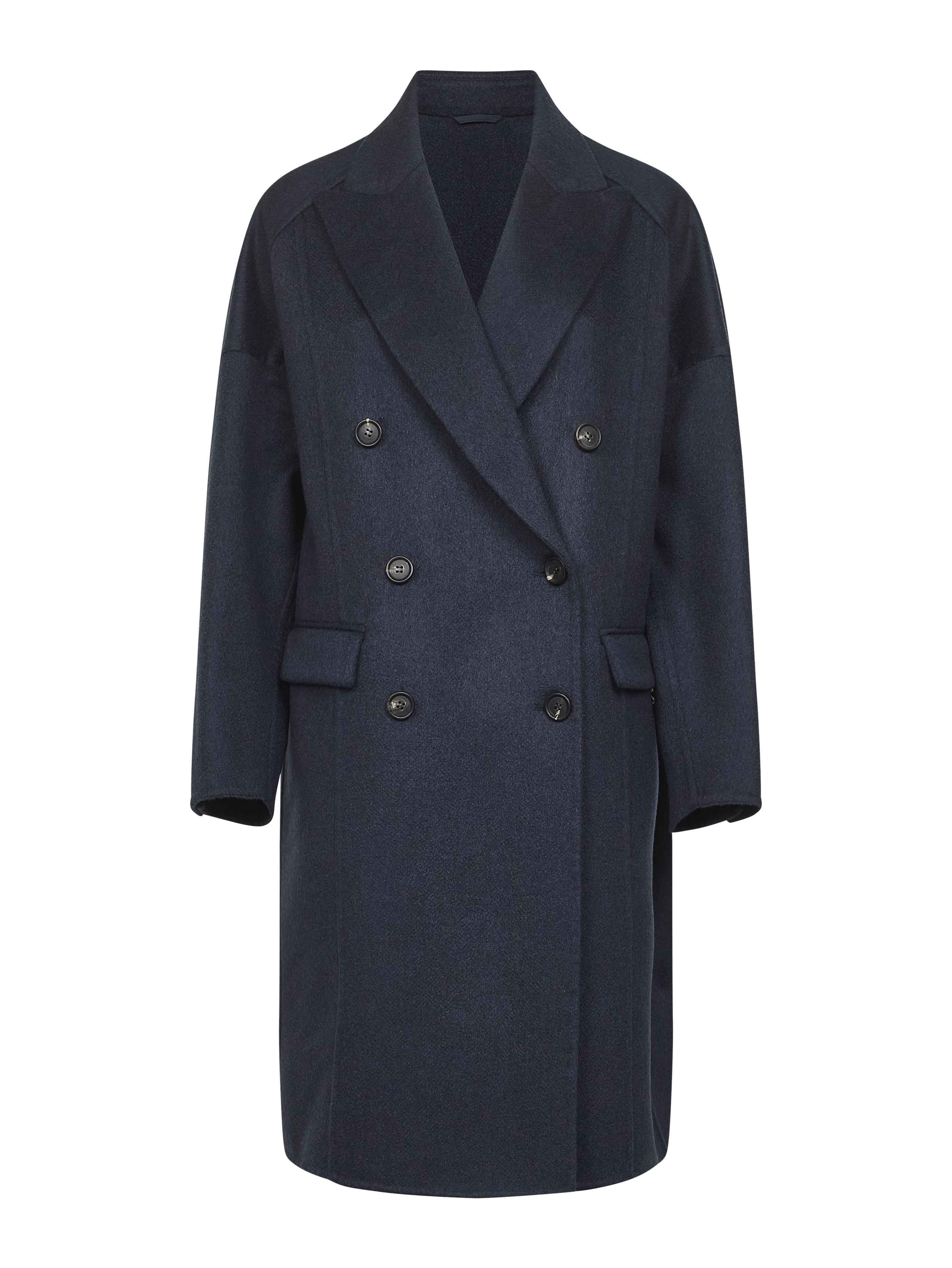 Blue cashmere double-breasted cocoon coat - 1