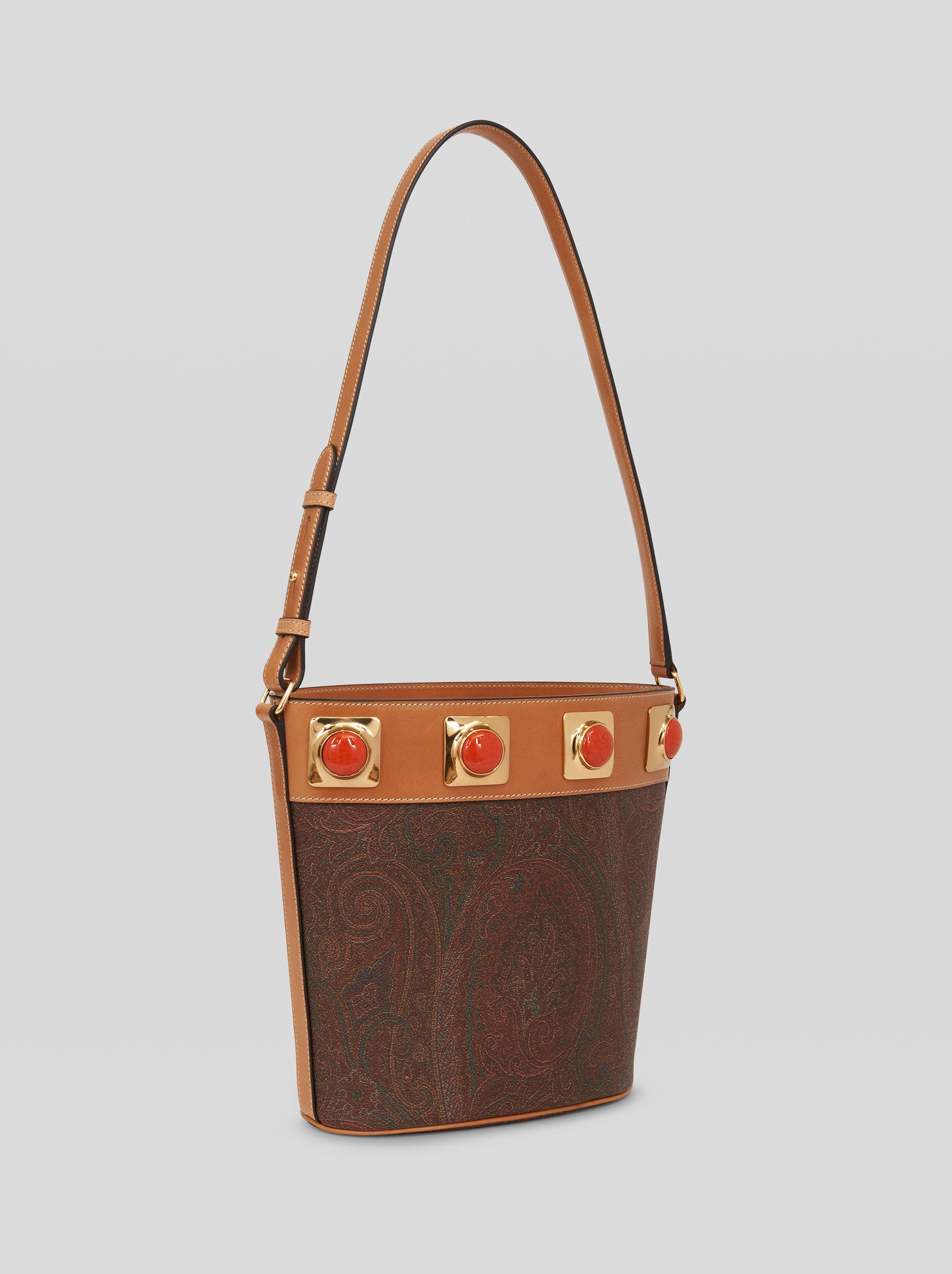 PAISLEY CROWN ME BUCKET BAG WITH CORAL STUDS - 4