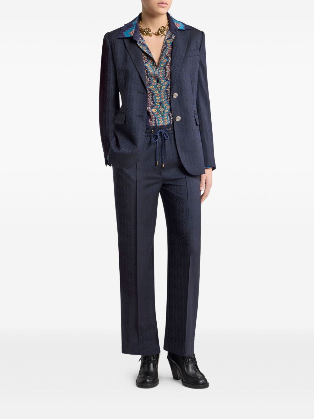 drawstring jacquard trousers - 2