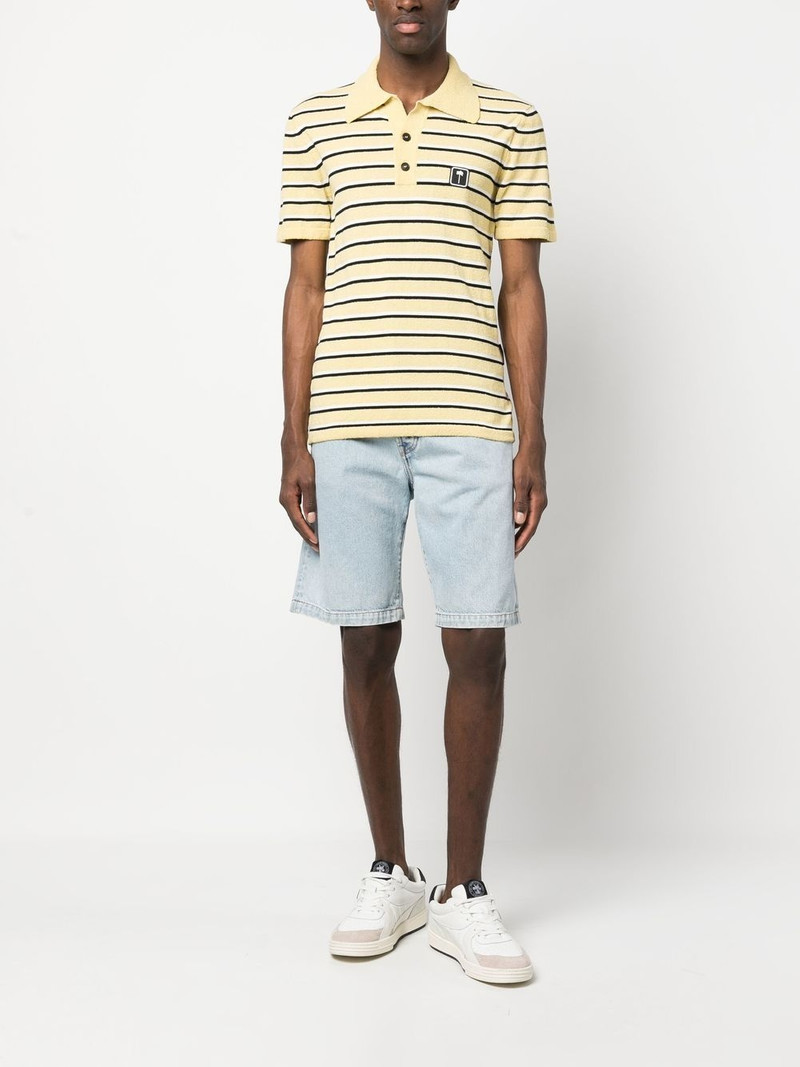 Palm Angels logo-patch striped terry polo shirt outlook