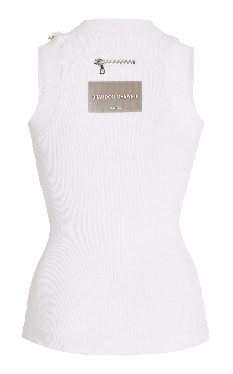 BRANDON MAXWELL Anne Scoop Neck Cotton Tank white outlook