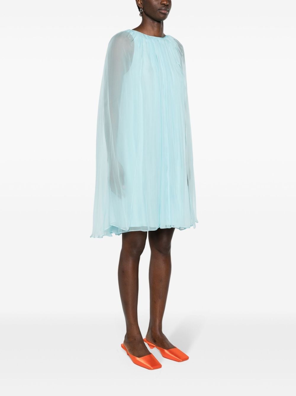 sheer-overlay silk cape dress - 3