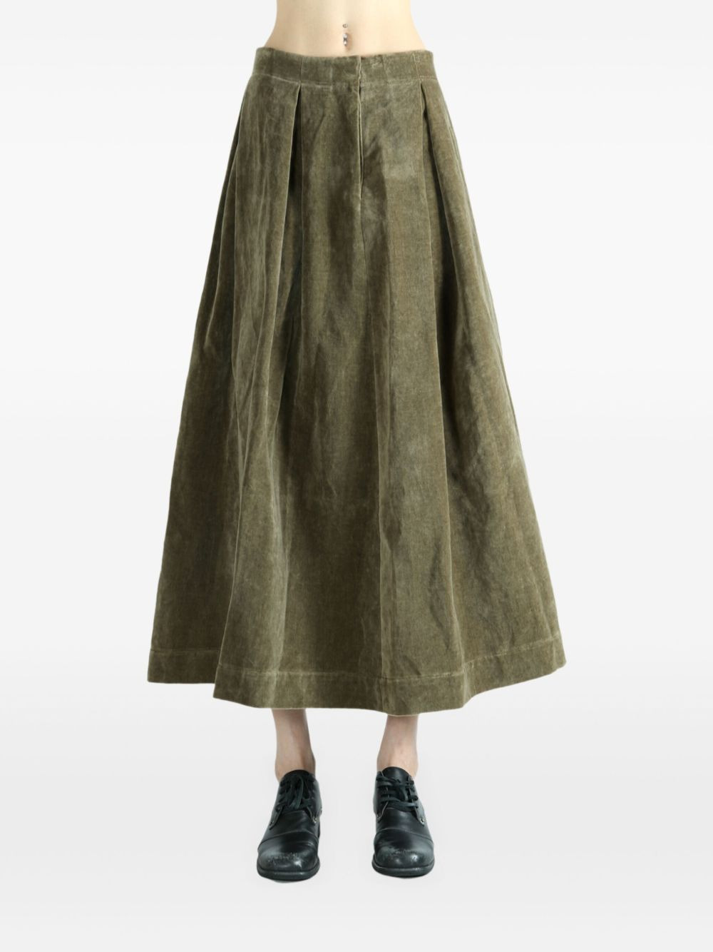 pleated corduroy midi A-line skirt - 2