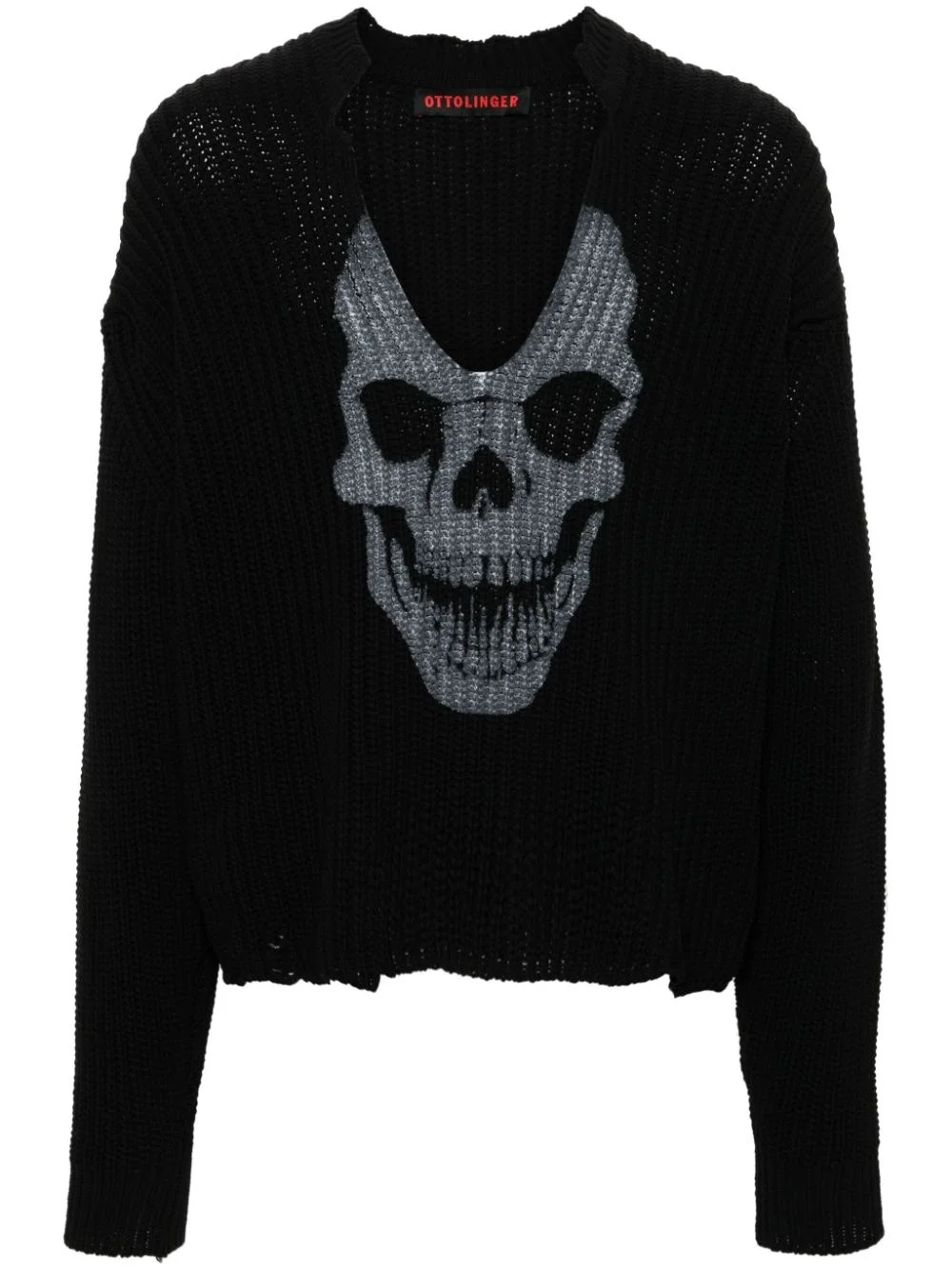 skull-print V-neck jumper - 1