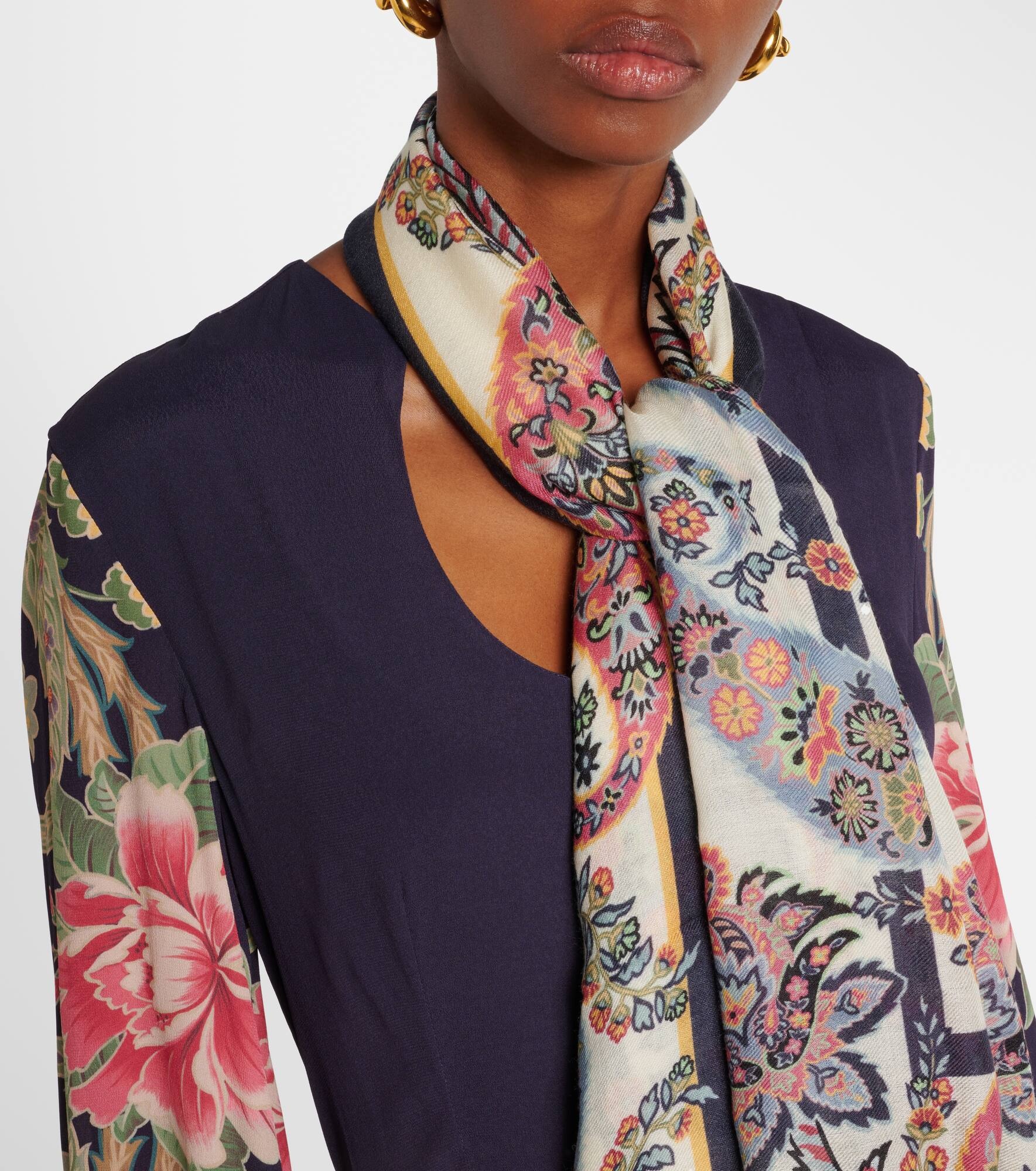 Floral wool, cashmere, and silk scarf - 3